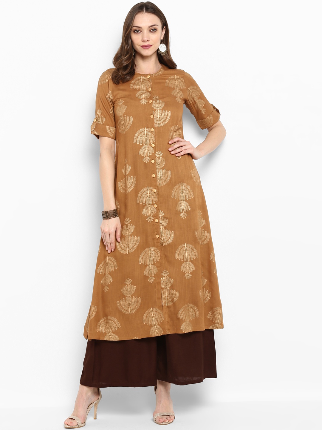 

Meeranshi Women Brown Printed Kurta with Palazzos