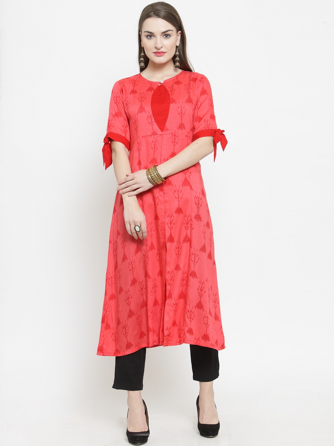 

Indibelle Women Pink Floral Printed A-Line Kurta