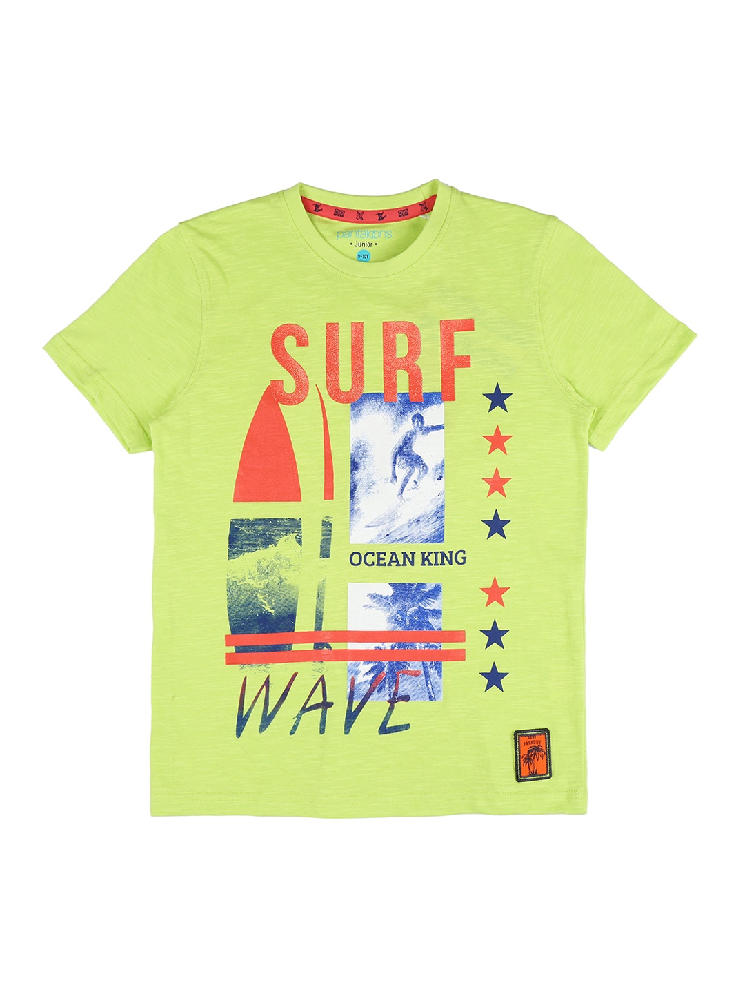 

Pantaloons Junior Boys Green Printed Round Neck Pure Cotton T-shirt