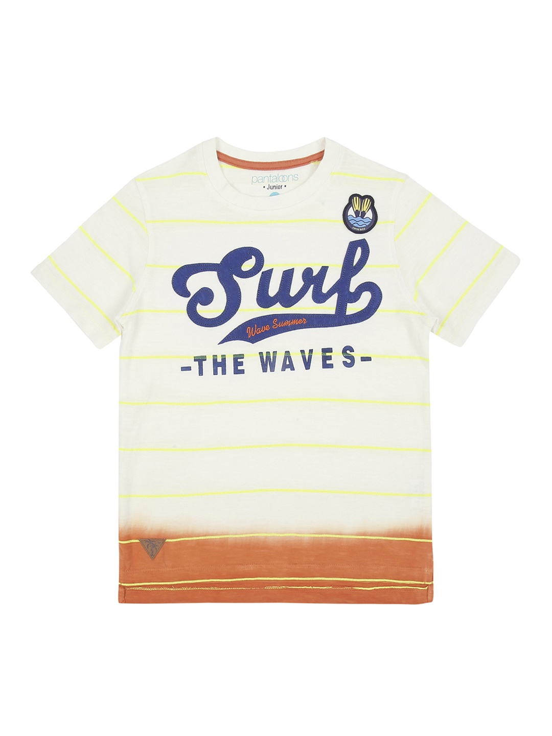 

Pantaloons Junior Boys White Printed Round Neck Pure Cotton T-shirt