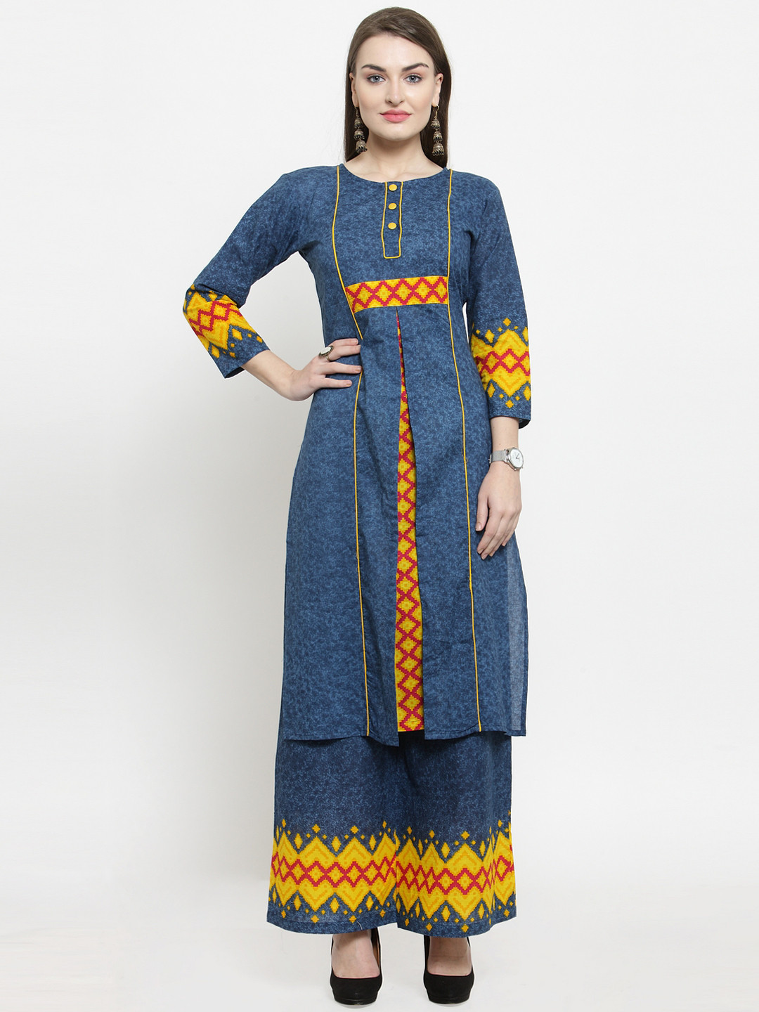 

Indibelle Women Blue Printed Straight Kurta
