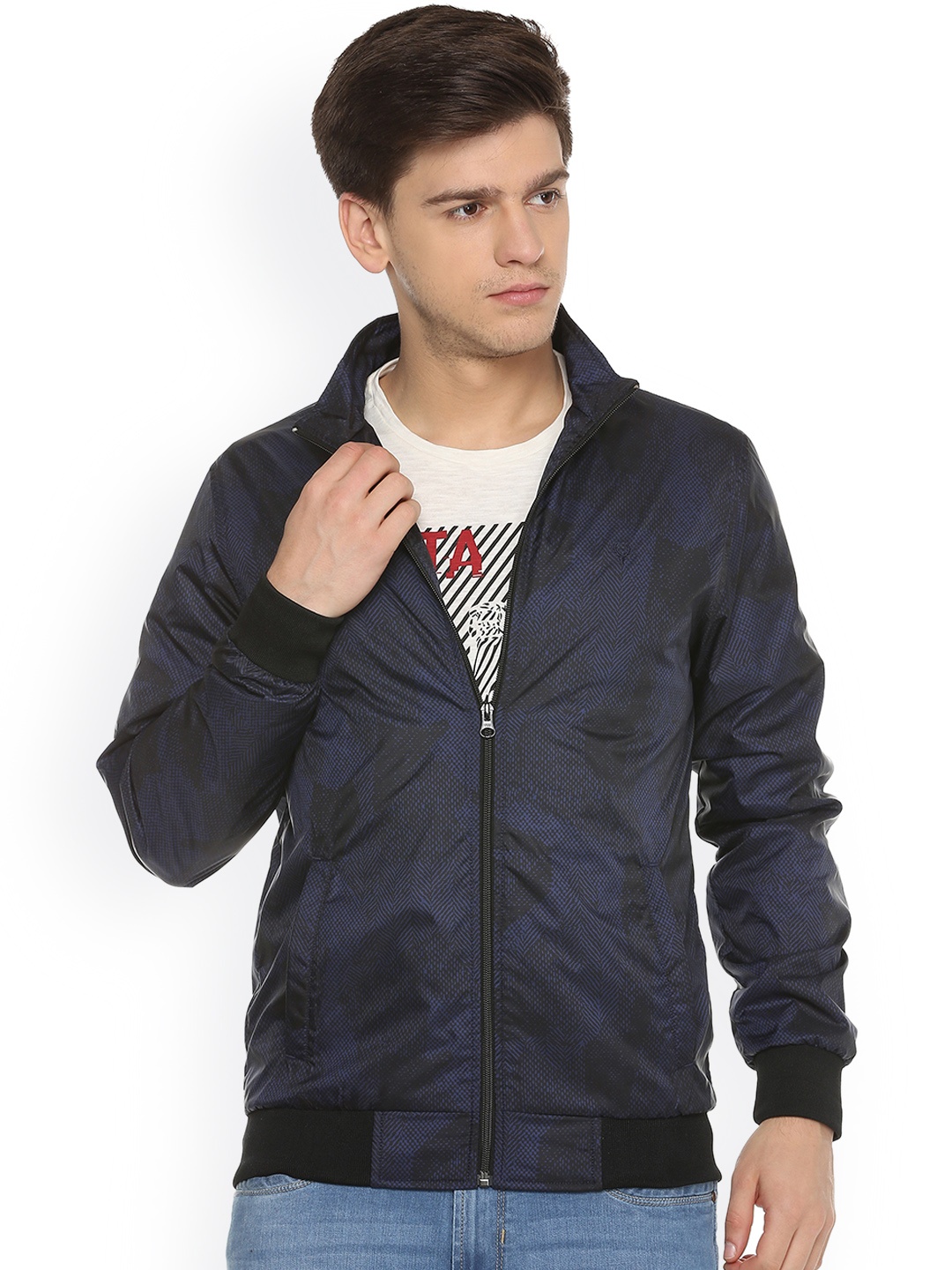 

Allen Solly Sport Men Navy Blue Printed Bomber Jacket