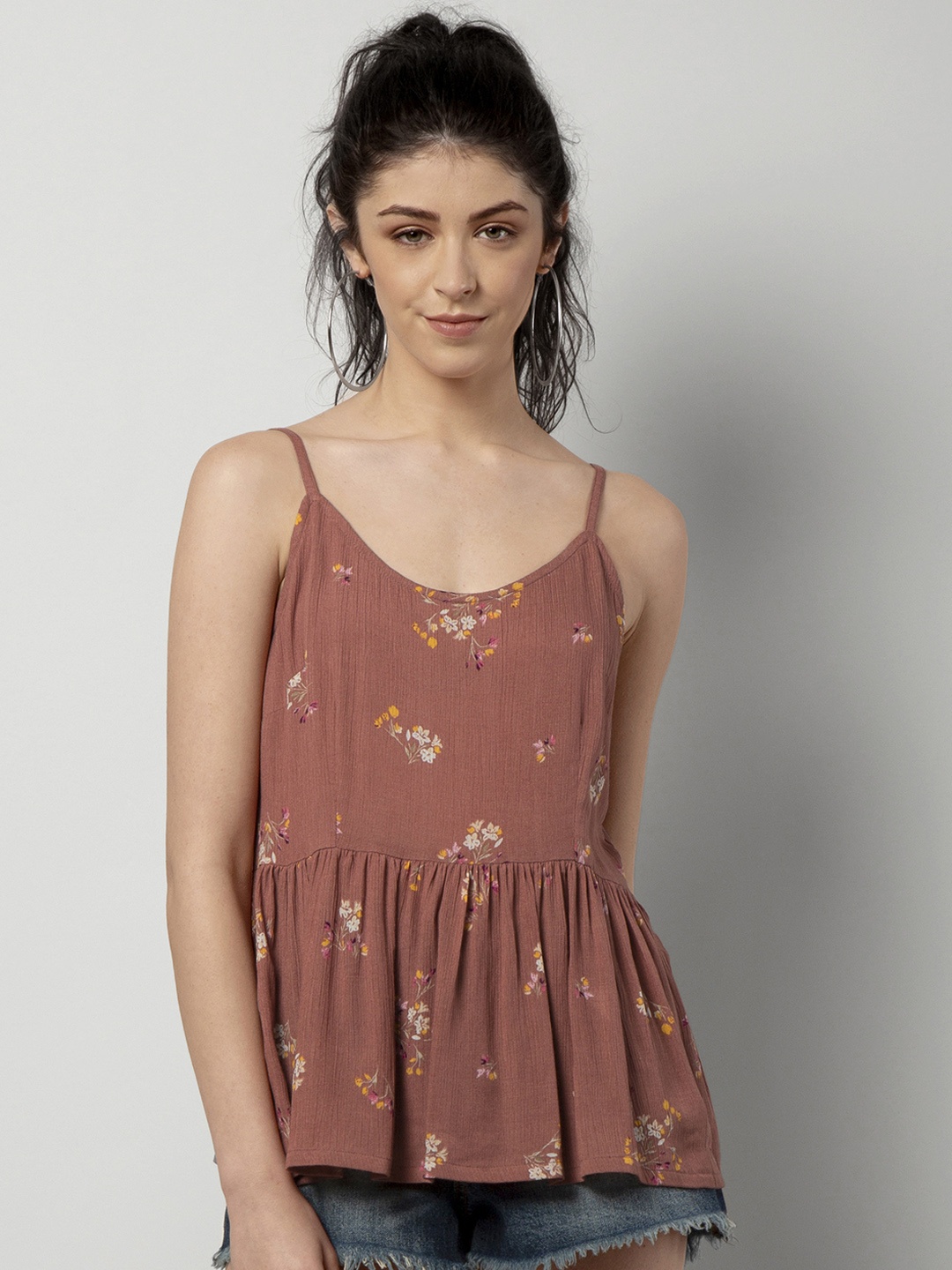 

FabAlley Women Brown Printed Peplum Top