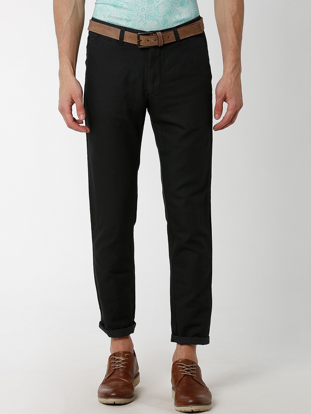 

Peter England Casuals Men Black Slim Fit Solid Regular Trousers