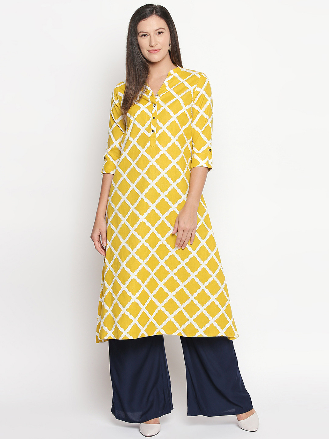 

RANGMANCH BY PANTALOONS Women Yellow Printed A-Line Kurta