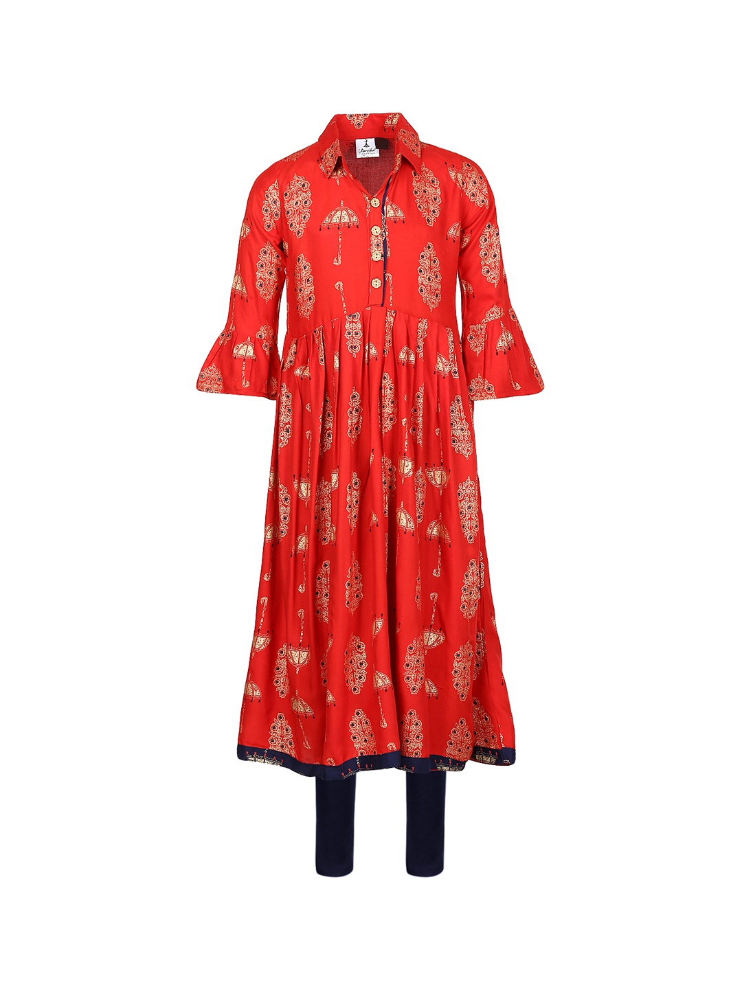 

Aarika Girls Red & Blue Printed Kurta with Churidar