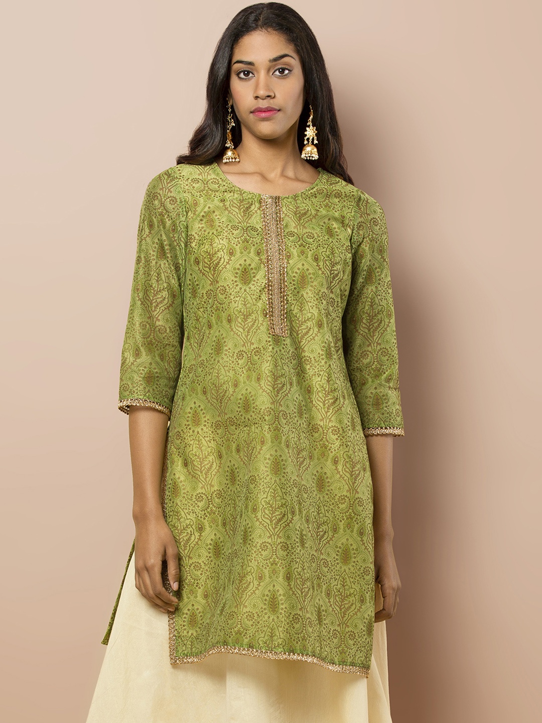 

INDYA Women Green Printed Straight Kurti