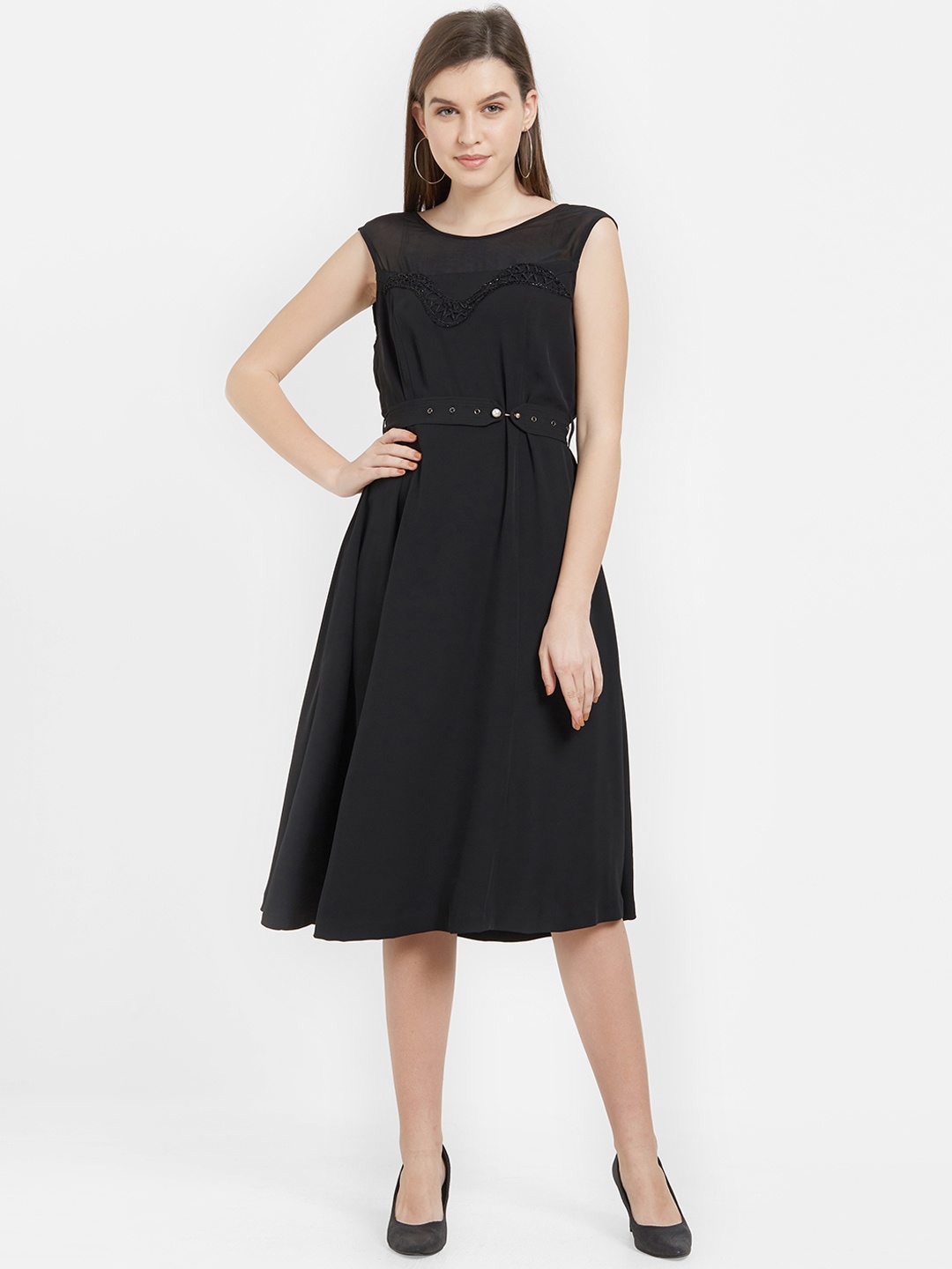 

Soie Women Black Embellished Fit and Flare Dress