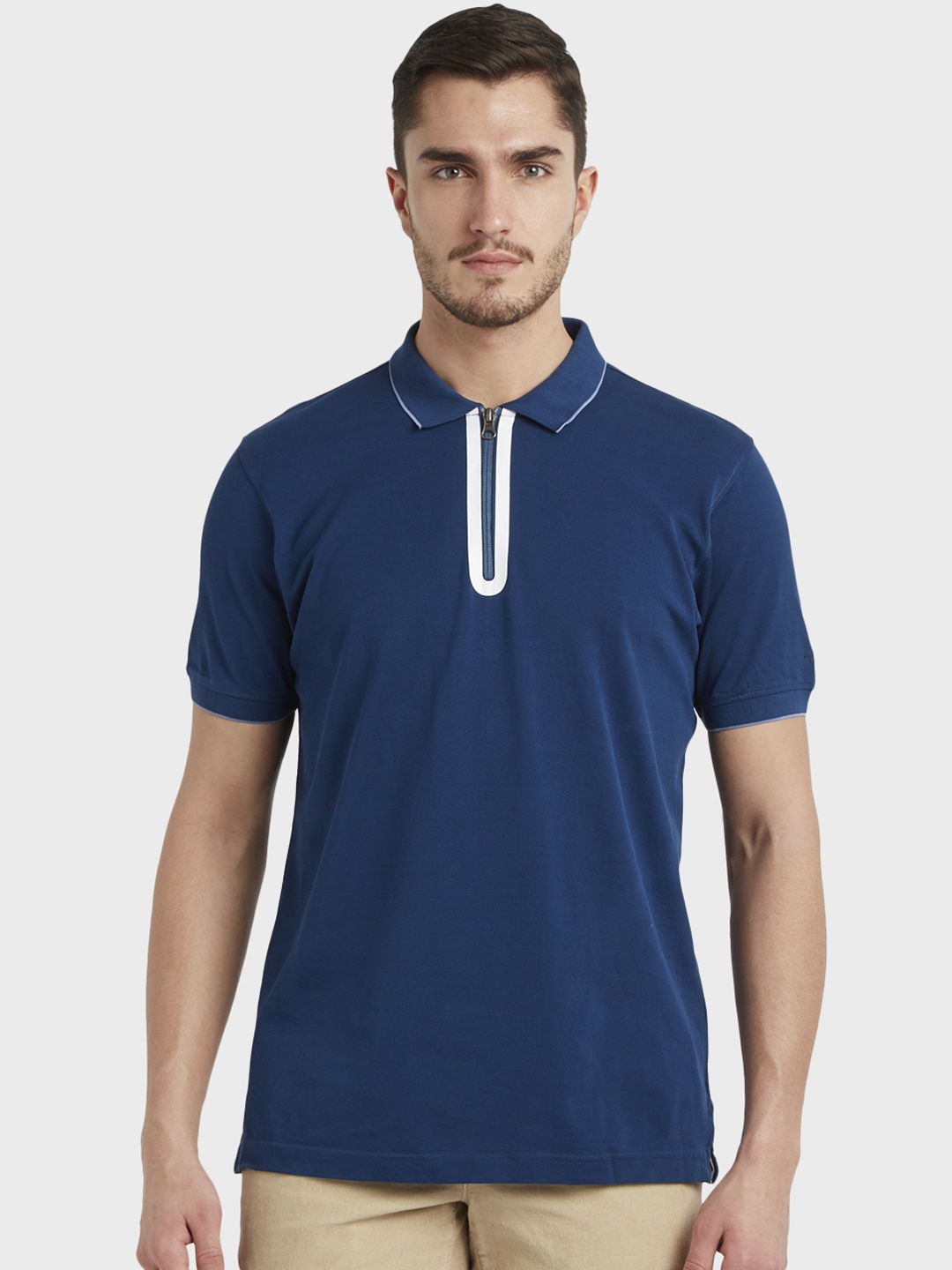 

ColorPlus Men Blue Solid Polo Collar T-shirt