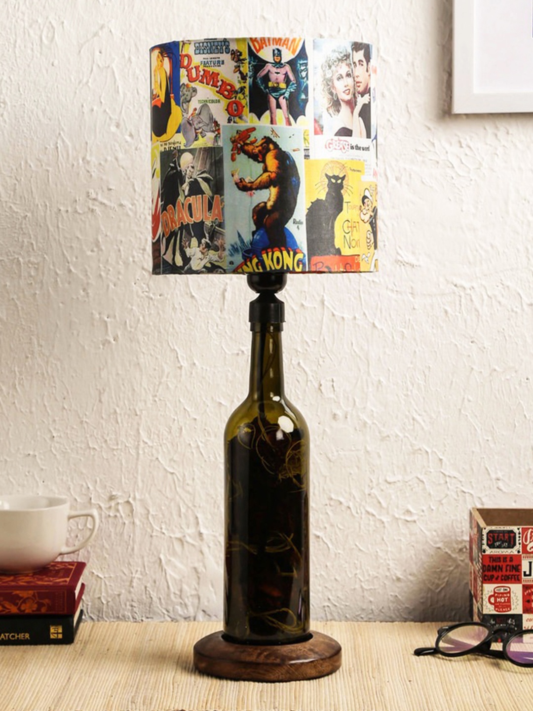 

green girgit Brown Printed Bedside Table Top Lamp with Shade
