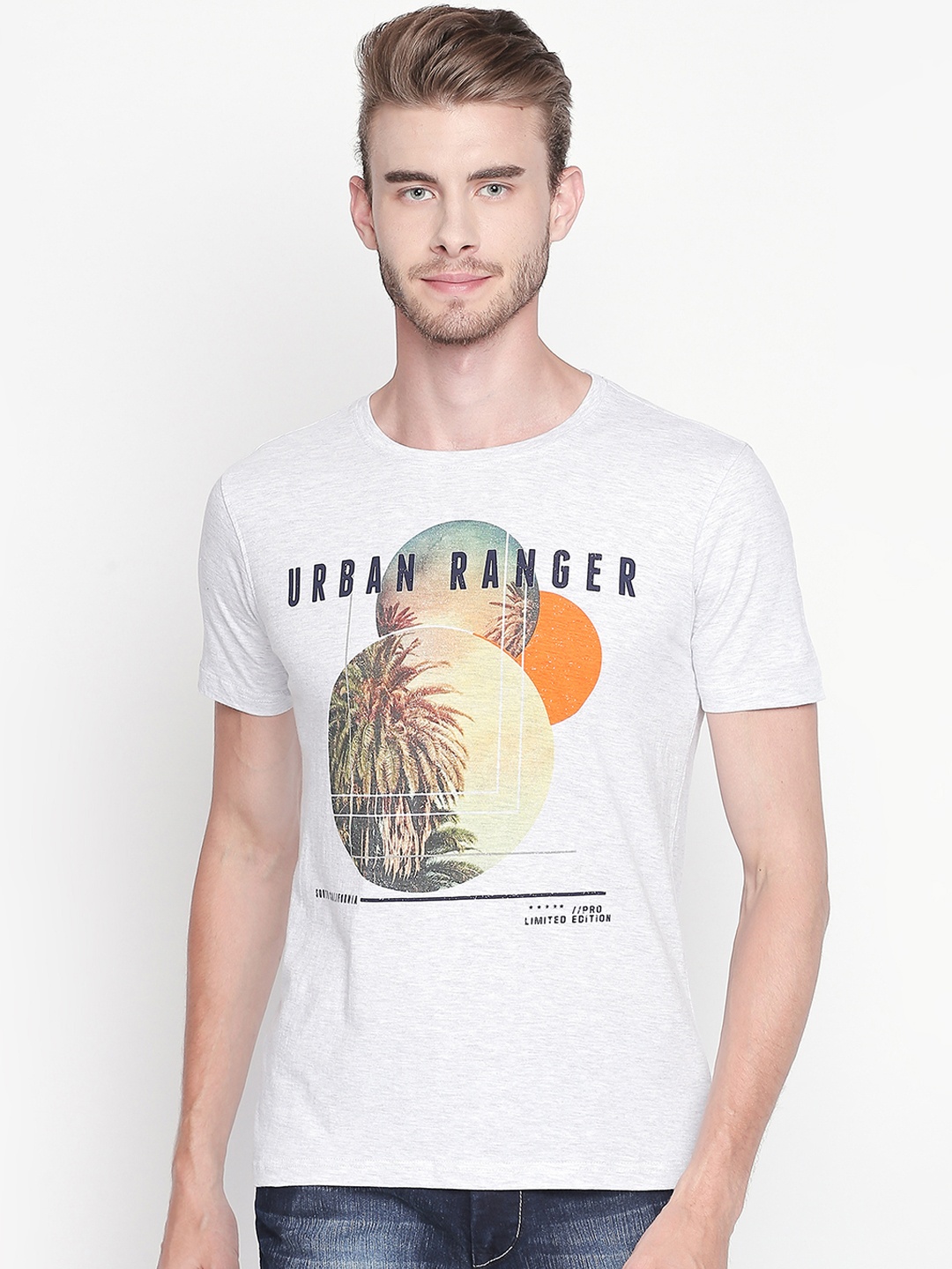 

Urban Ranger by pantaloons Men Off-White Printed Round Neck Pure Cotton T-shirt