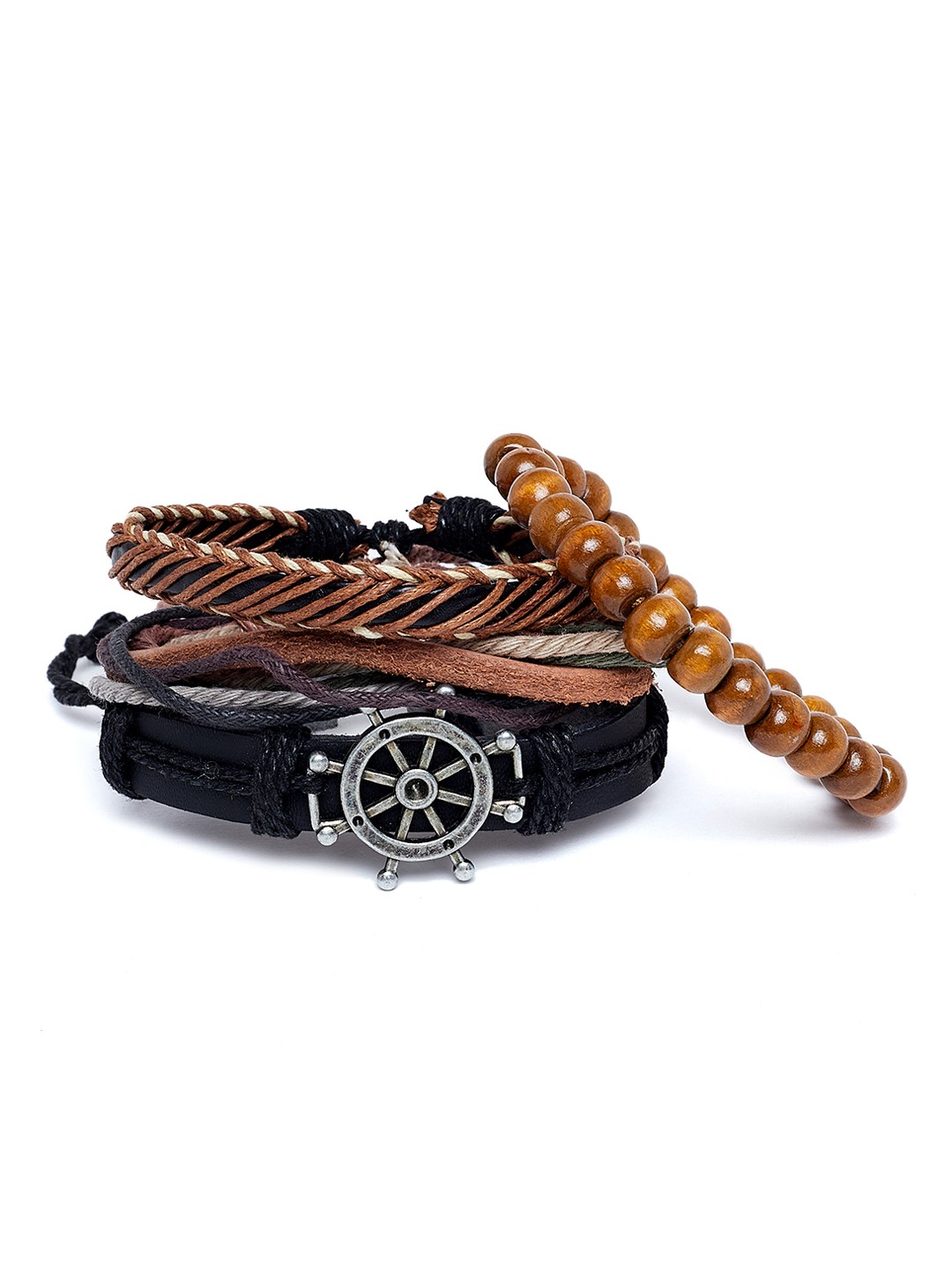 

Alvaro Castagnino Set Of 4 Brown Leather Wraparound Bracelet