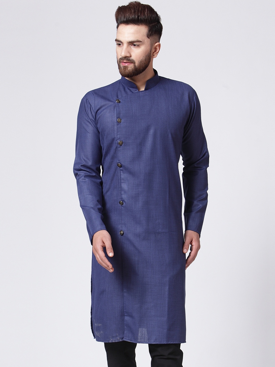 

Jompers Men Navy Blue Solid Straight Kurta