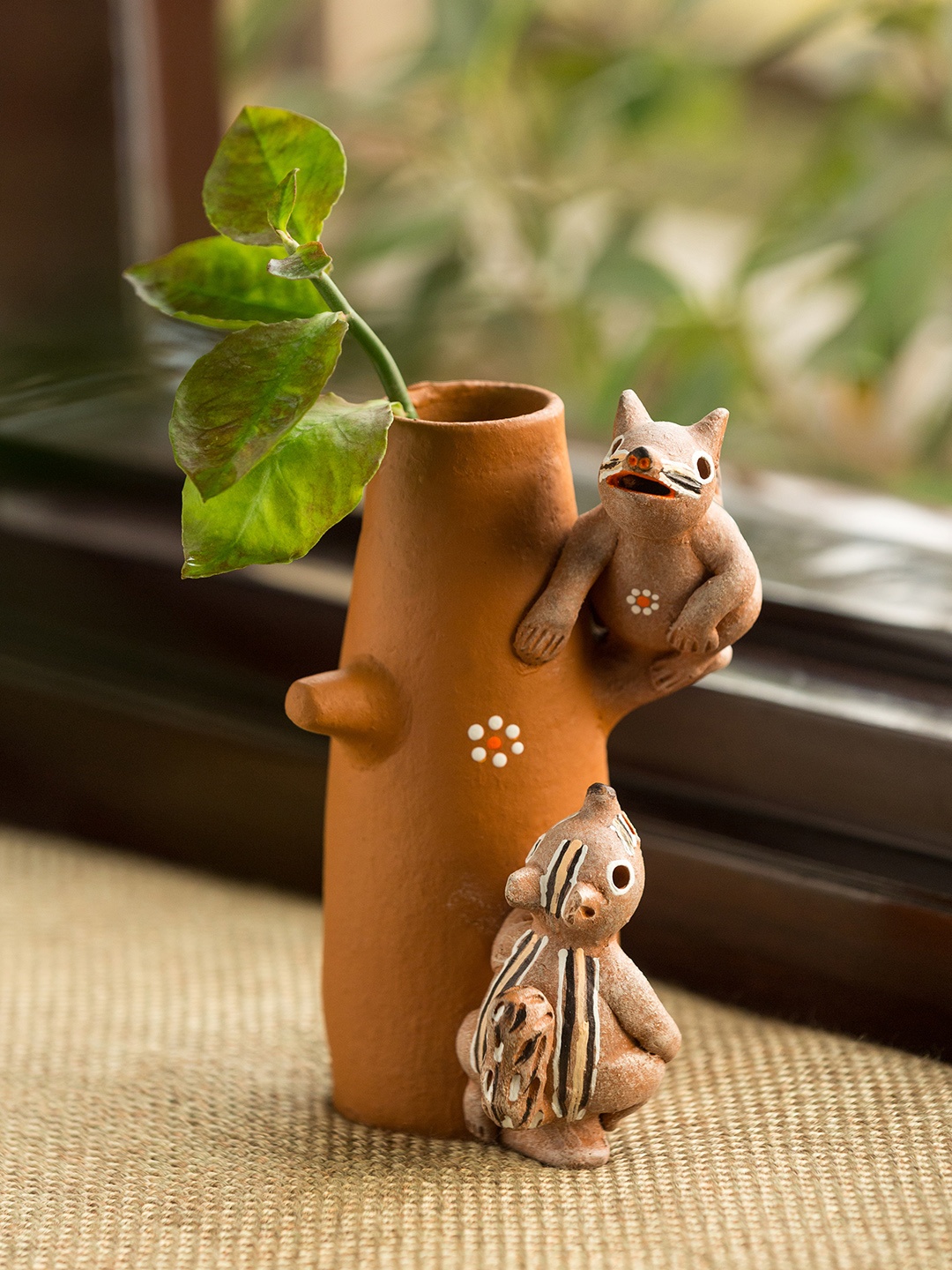 

ExclusiveLane Brown Hand-Painted Climbing Squirrels Terracotta Garden Showpiece