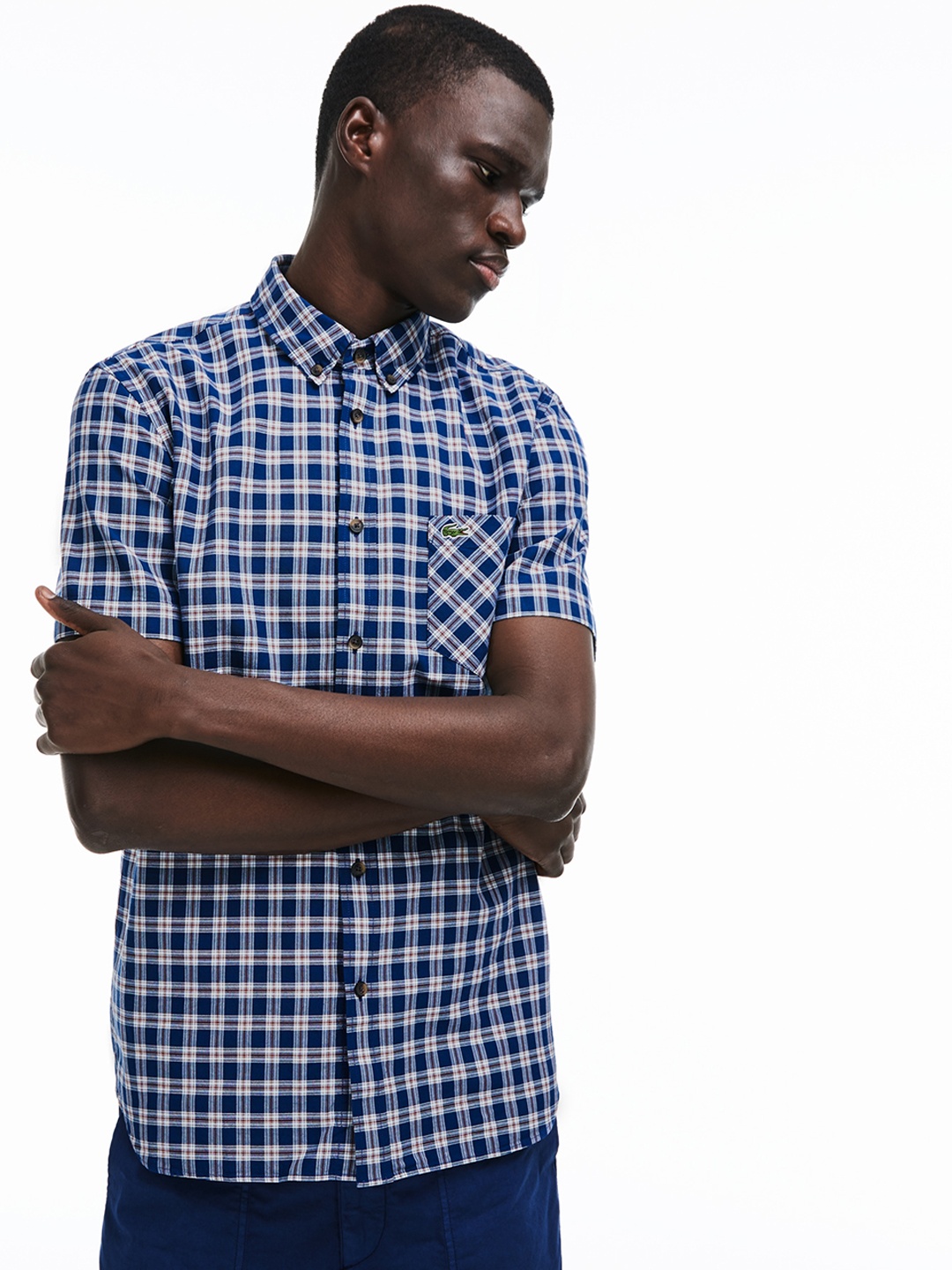

Lacoste Men Blue & Off-White Regular Fit Checked Casual Shirt