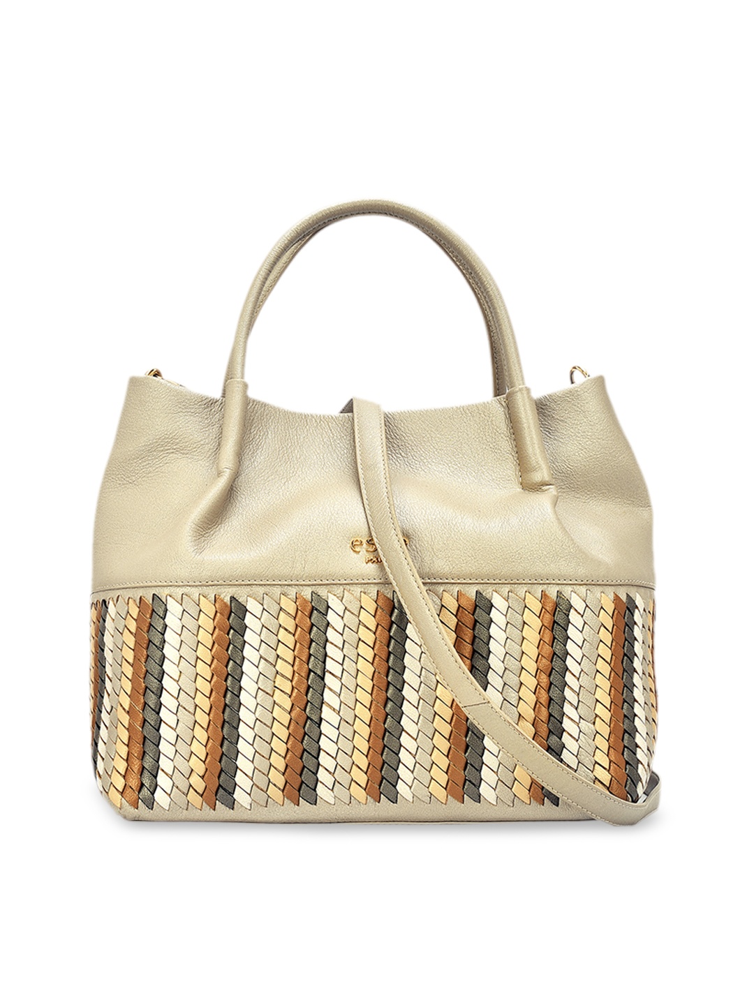 

Eske Silver-Toned Striped Shoulder Leather Bag