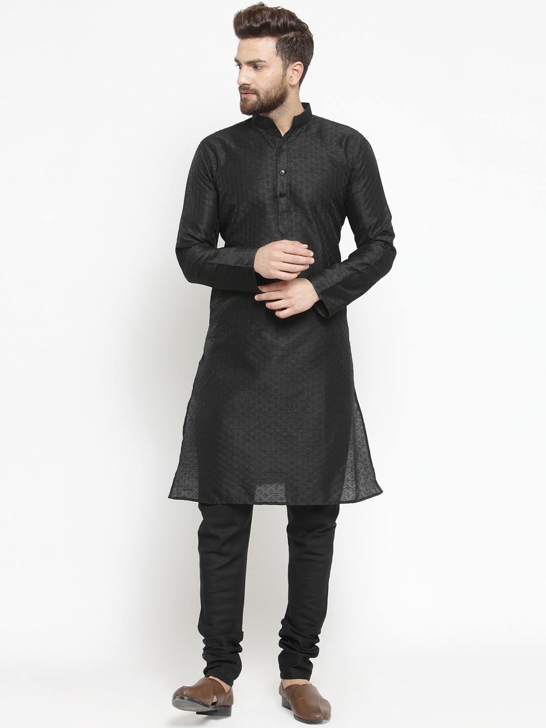 

TREEMODA Men Black Woven Design Straight Kurta