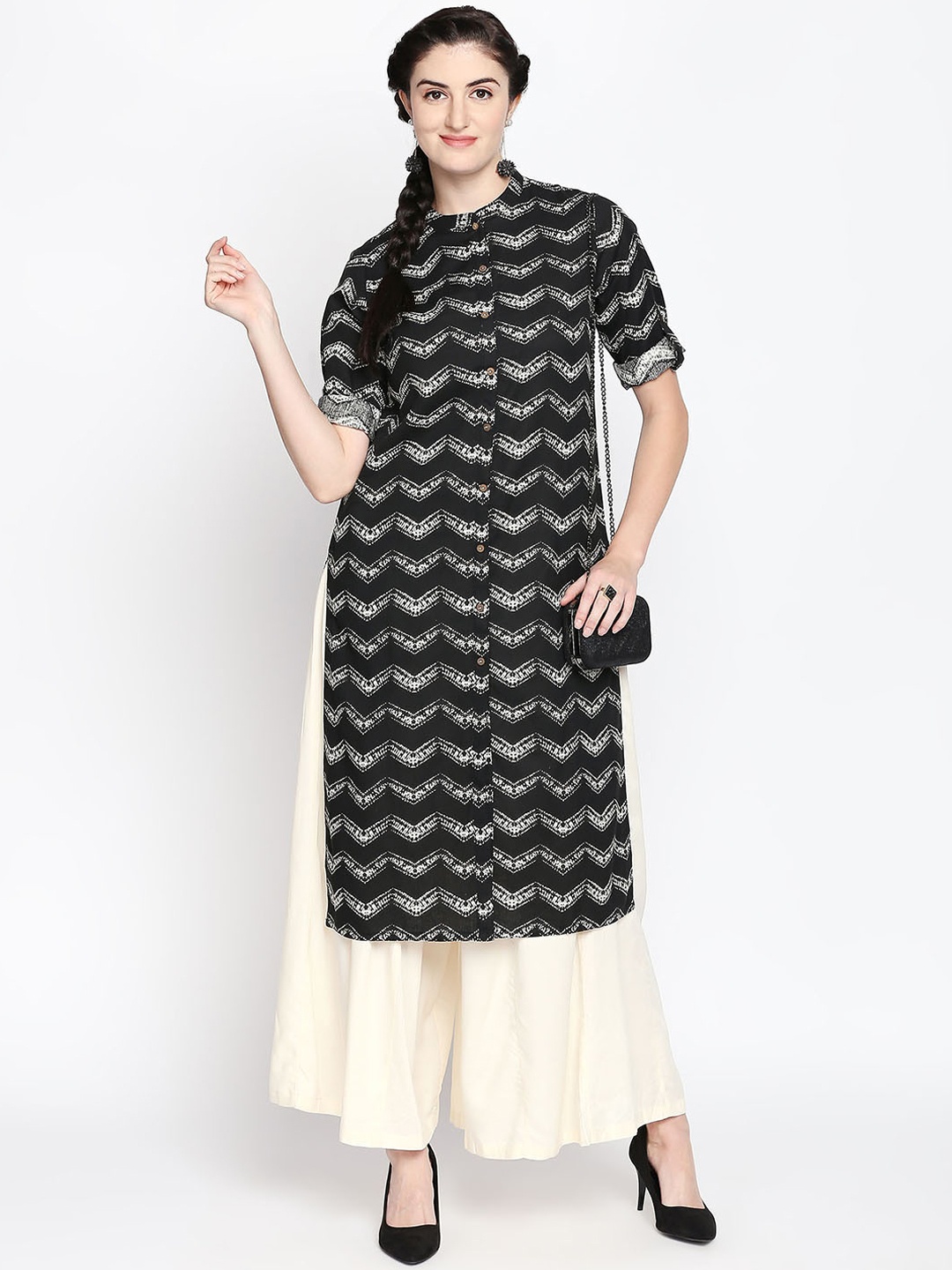 

RANGMANCH BY PANTALOONS Women Black Printed Straight Kurta