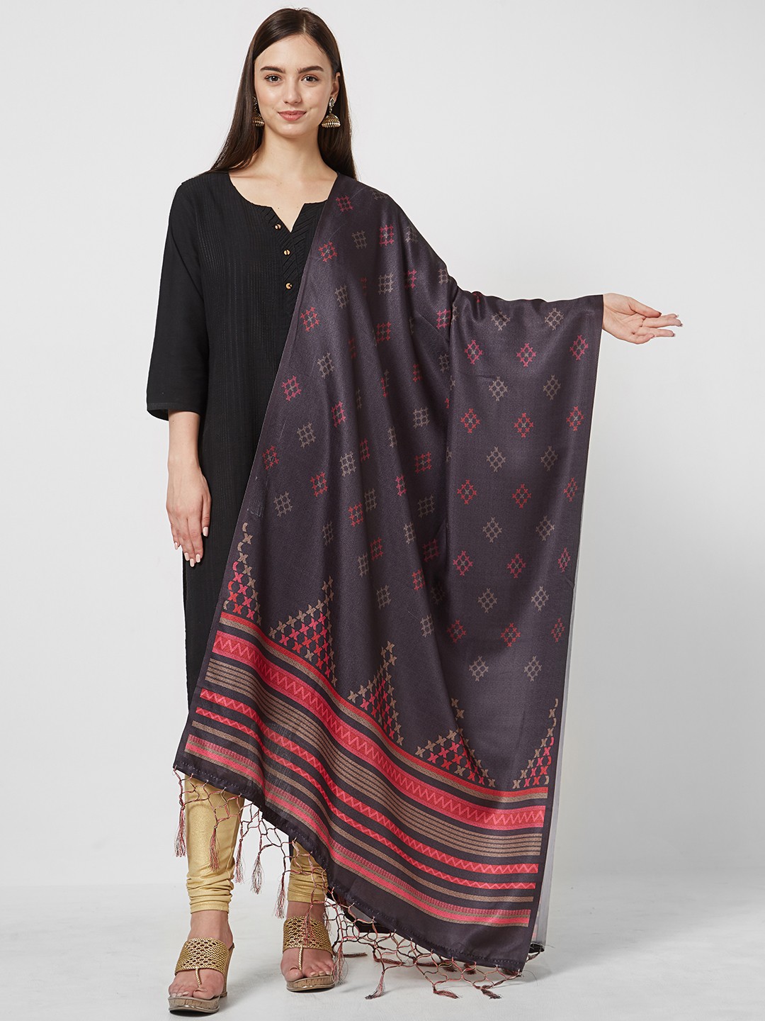 

Saree mall Charcoal Printed Dupatta