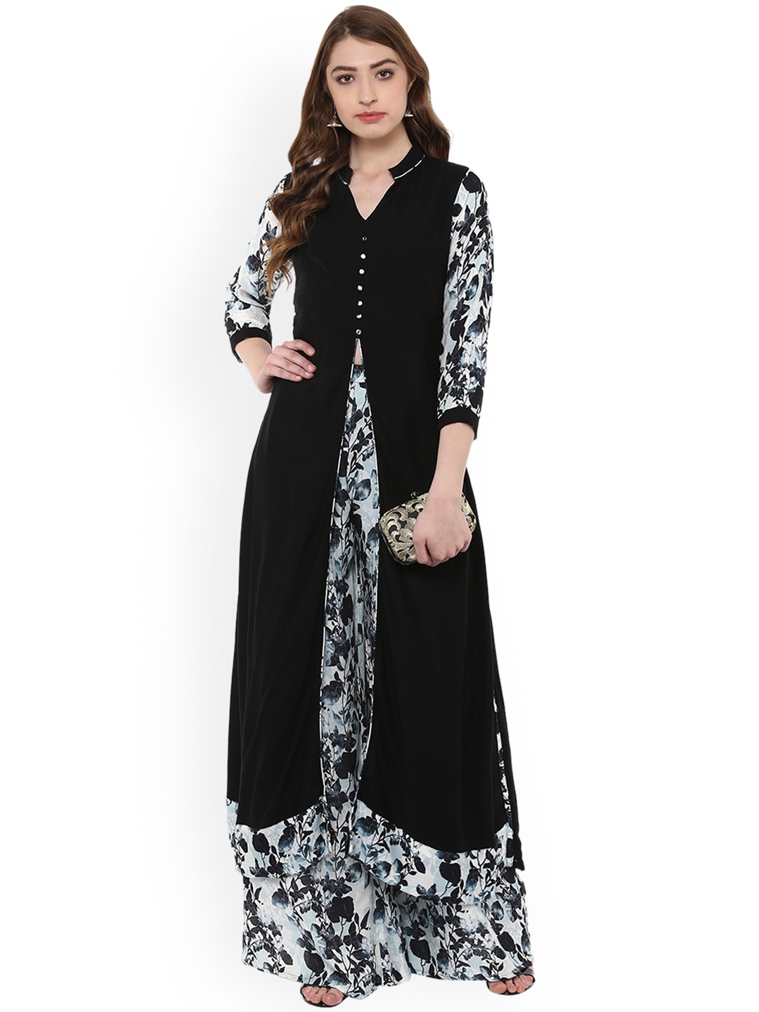 

ZIYAA Women Black & Off-White Printed A-Line Kurta