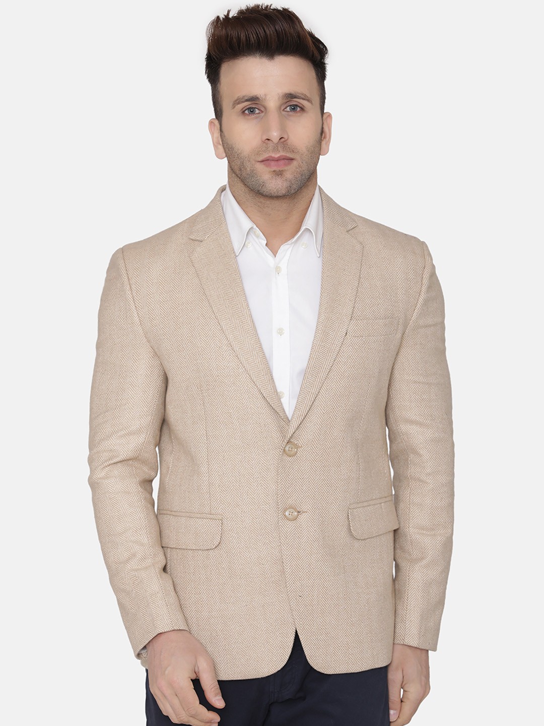 

Wintage Men Beige Solid Regular-Fit Single-Breasted Blazer
