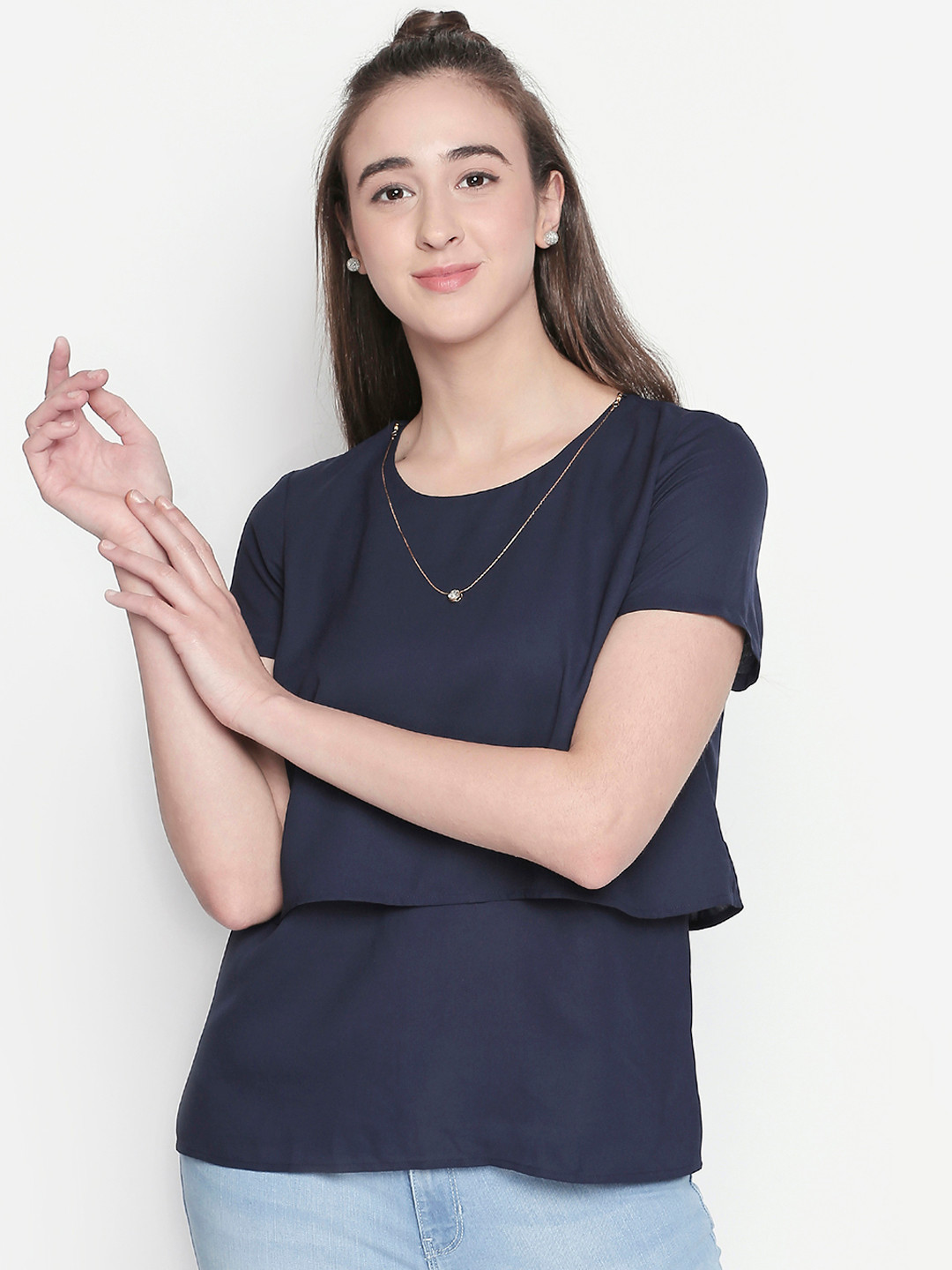 

Annabelle by Pantaloons Women Navy Blue Solid Tiered Top