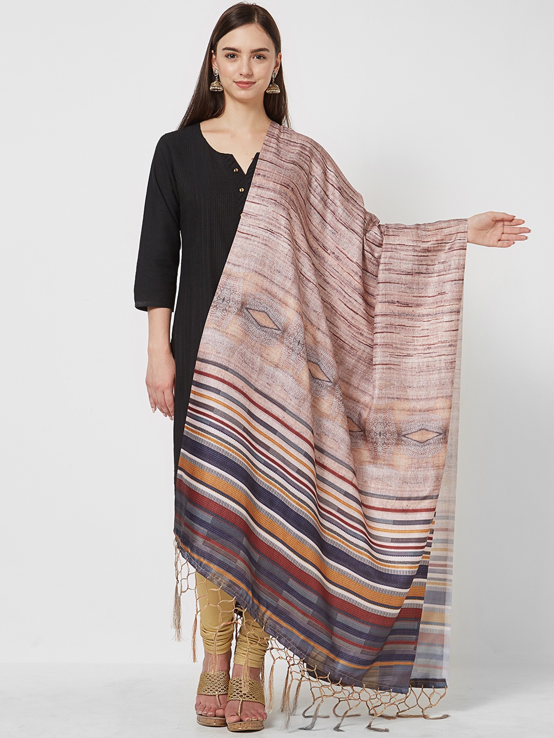 

Saree mall Beige & Multicoloured Printed Dupatta