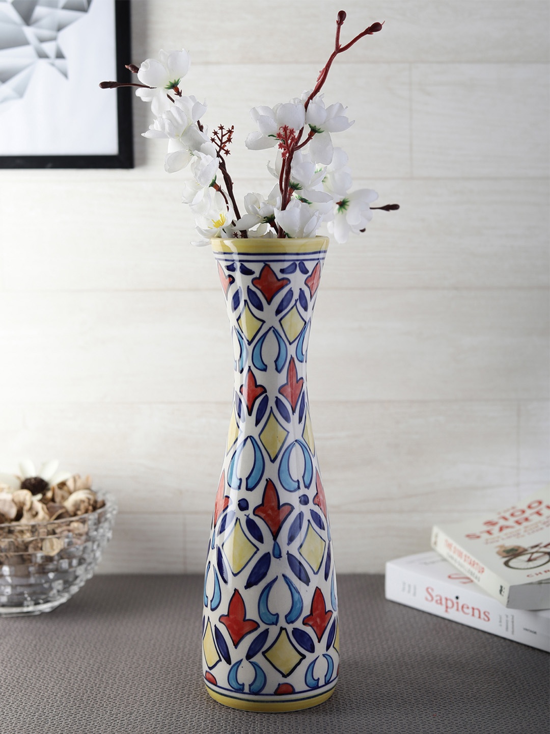 

VarEesha Multicoloured Printed Ceramic Flower Vase, Multi