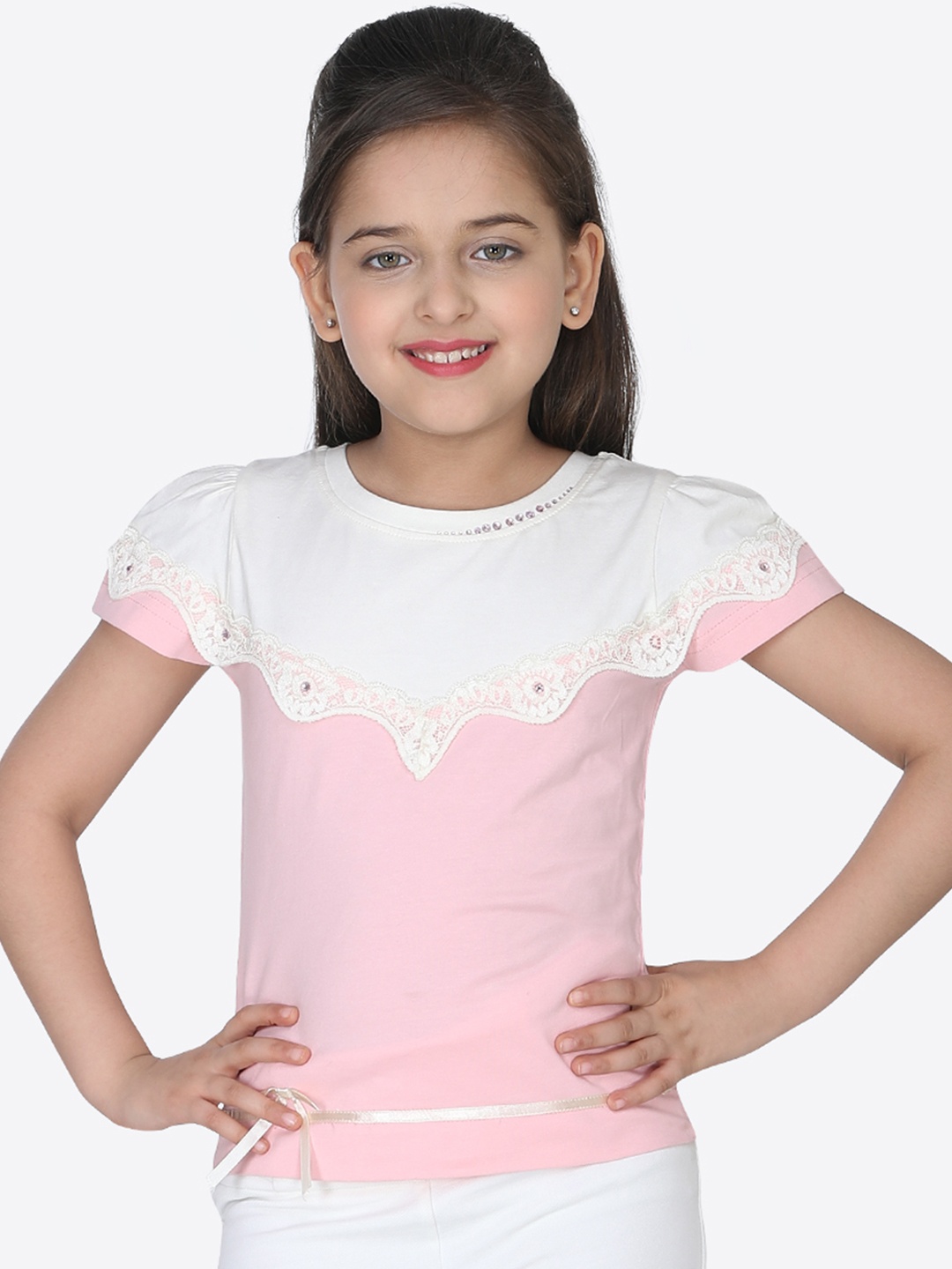 

CUTECUMBER Girls Pink Colourblocked Top