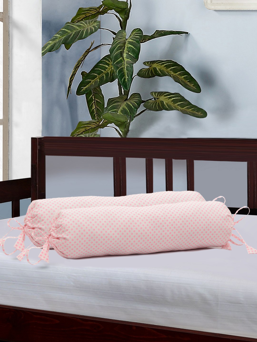 

THE BABY ATELIER Kids Set of 2 Pink & White Printed Bolster Covers