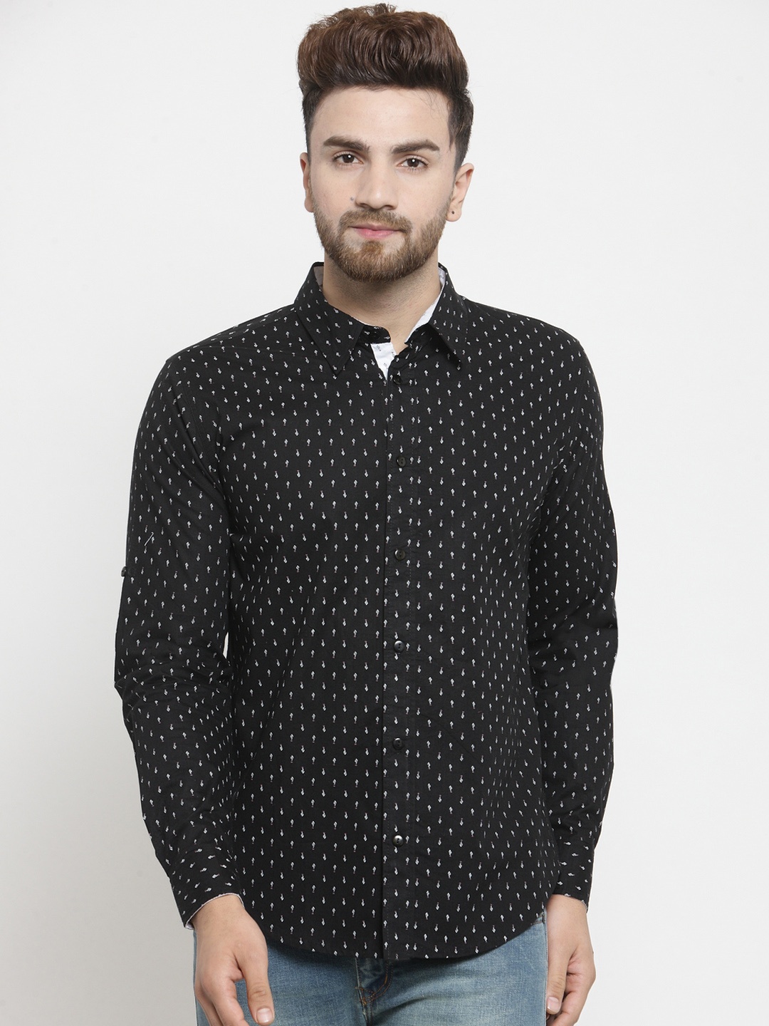 

WESTCLO Men Black Slim Fit Printed Casual Shirt