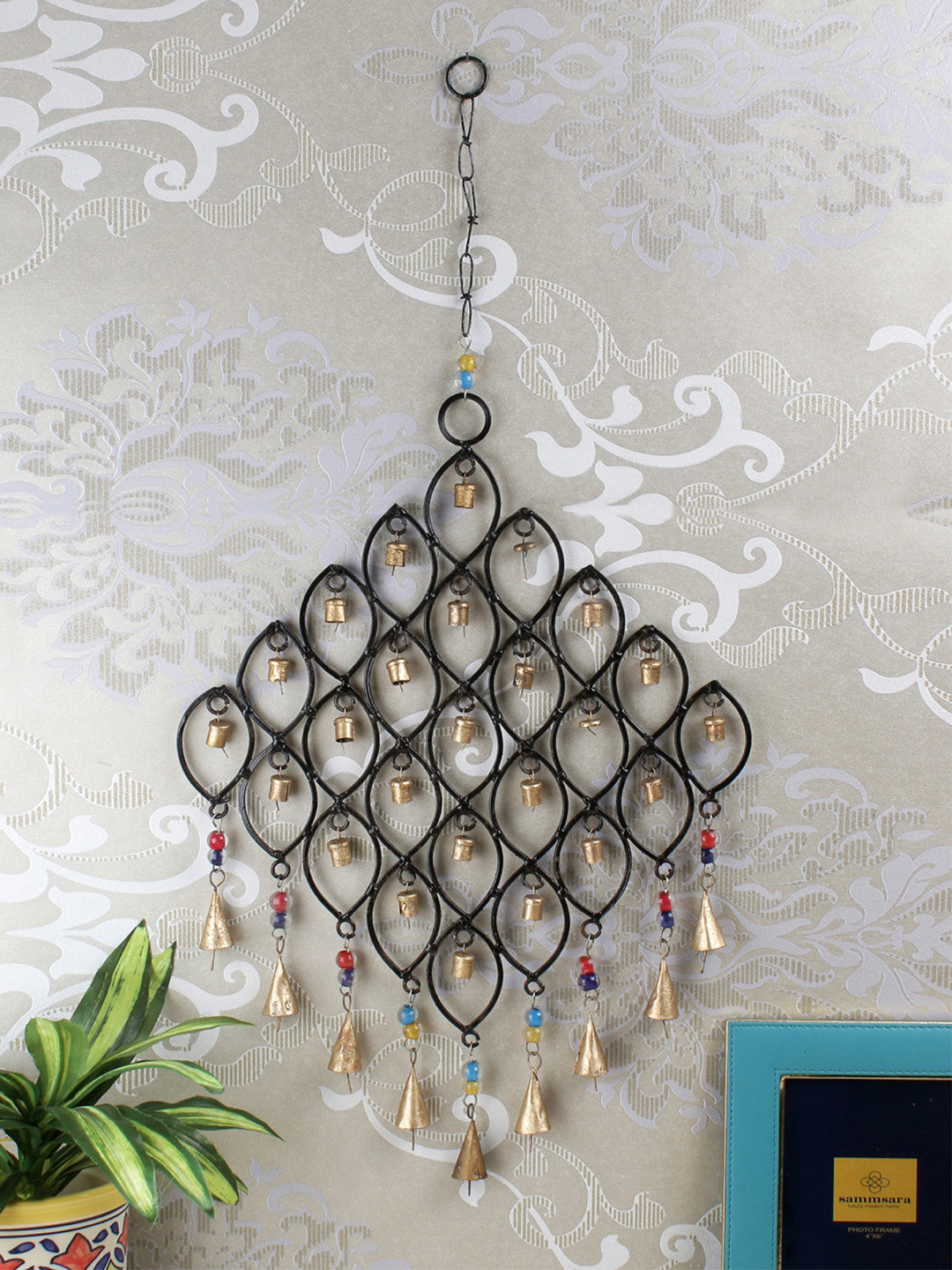

VarEesha Black & Gold-Toned Diamond Wall Hanging Windchime