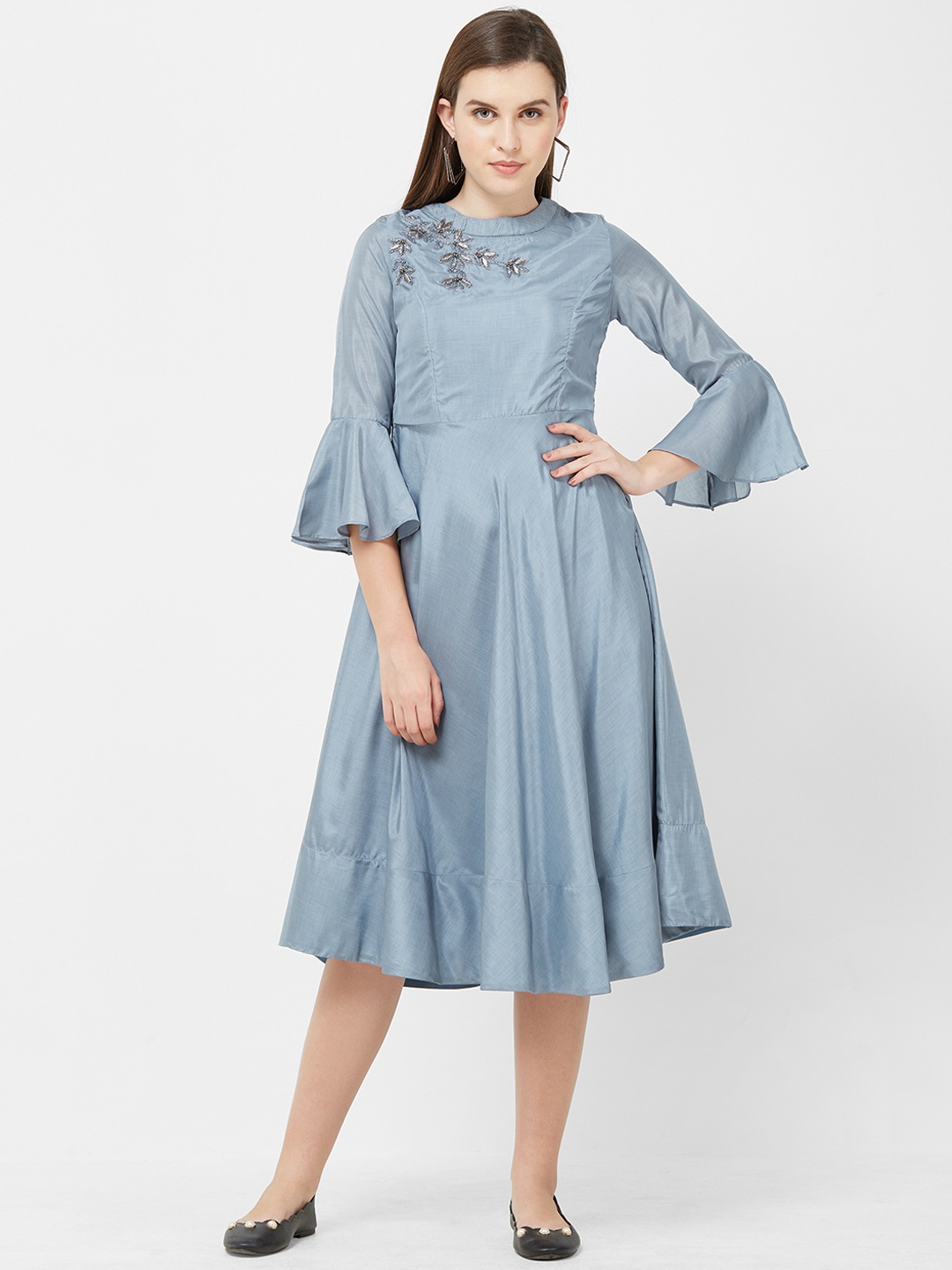 

Soie Women Blue Embellished Fit and Flare Dress