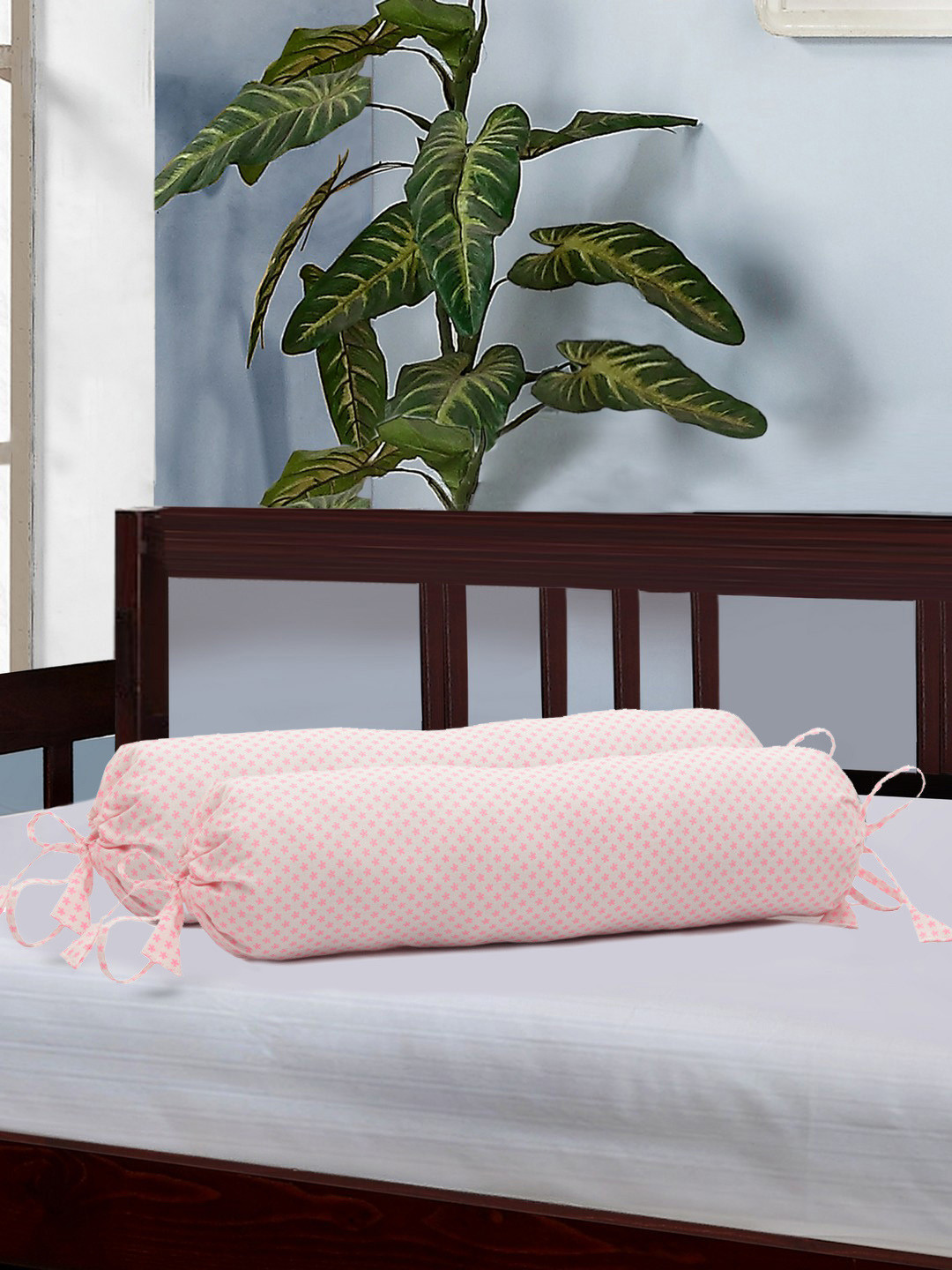 

THE BABY ATELIER Kids Set of 2 Pink & White Printed Bolsters With Covers