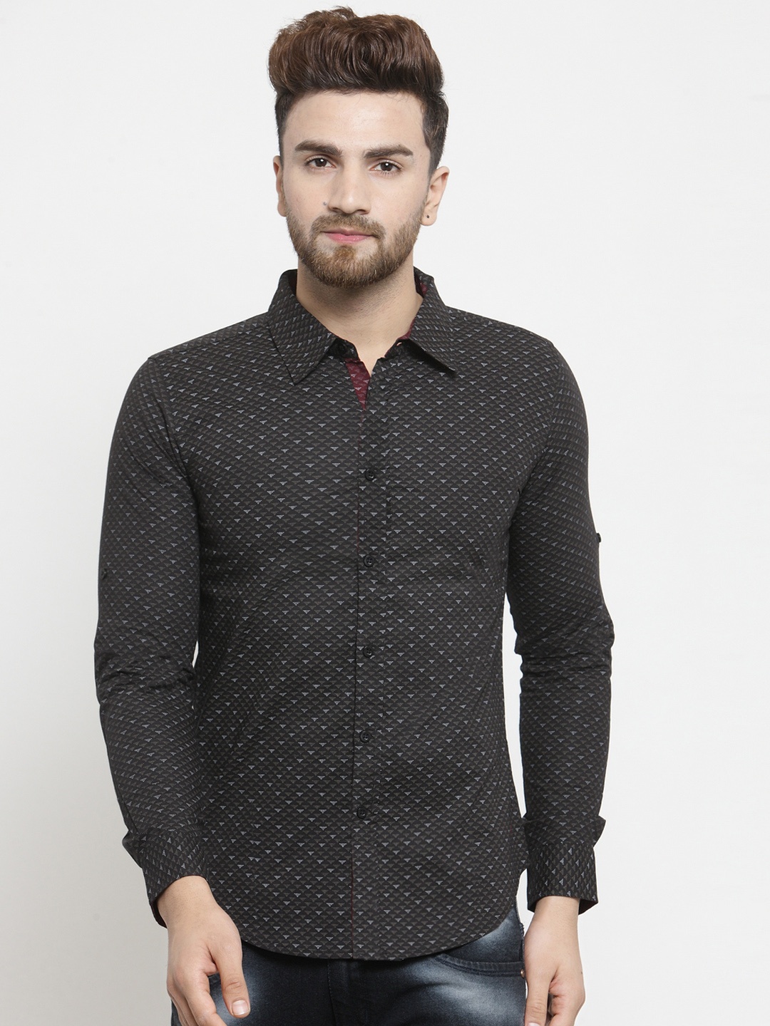 

WESTCLO Men Black Slim Fit Printed Casual Shirt