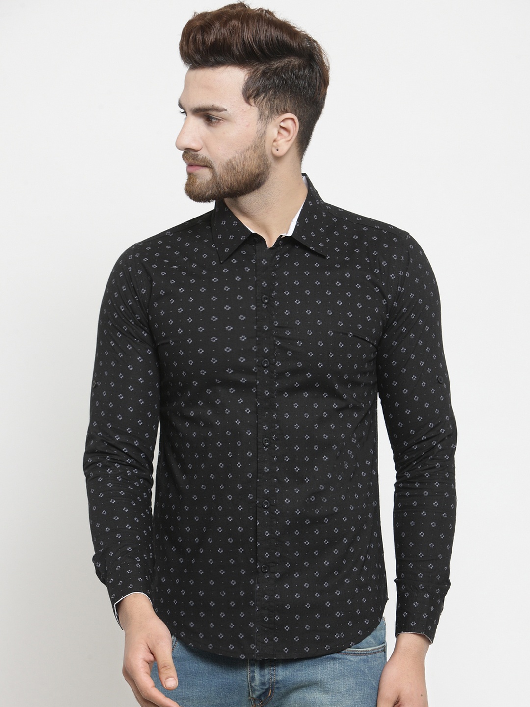 

WESTCLO Men Black Slim Fit Printed Casual Shirt