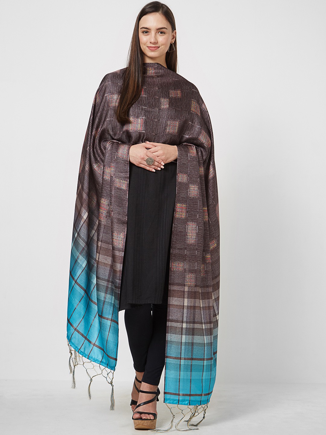 

Saree mall Brown & Blue Printed Dupatta