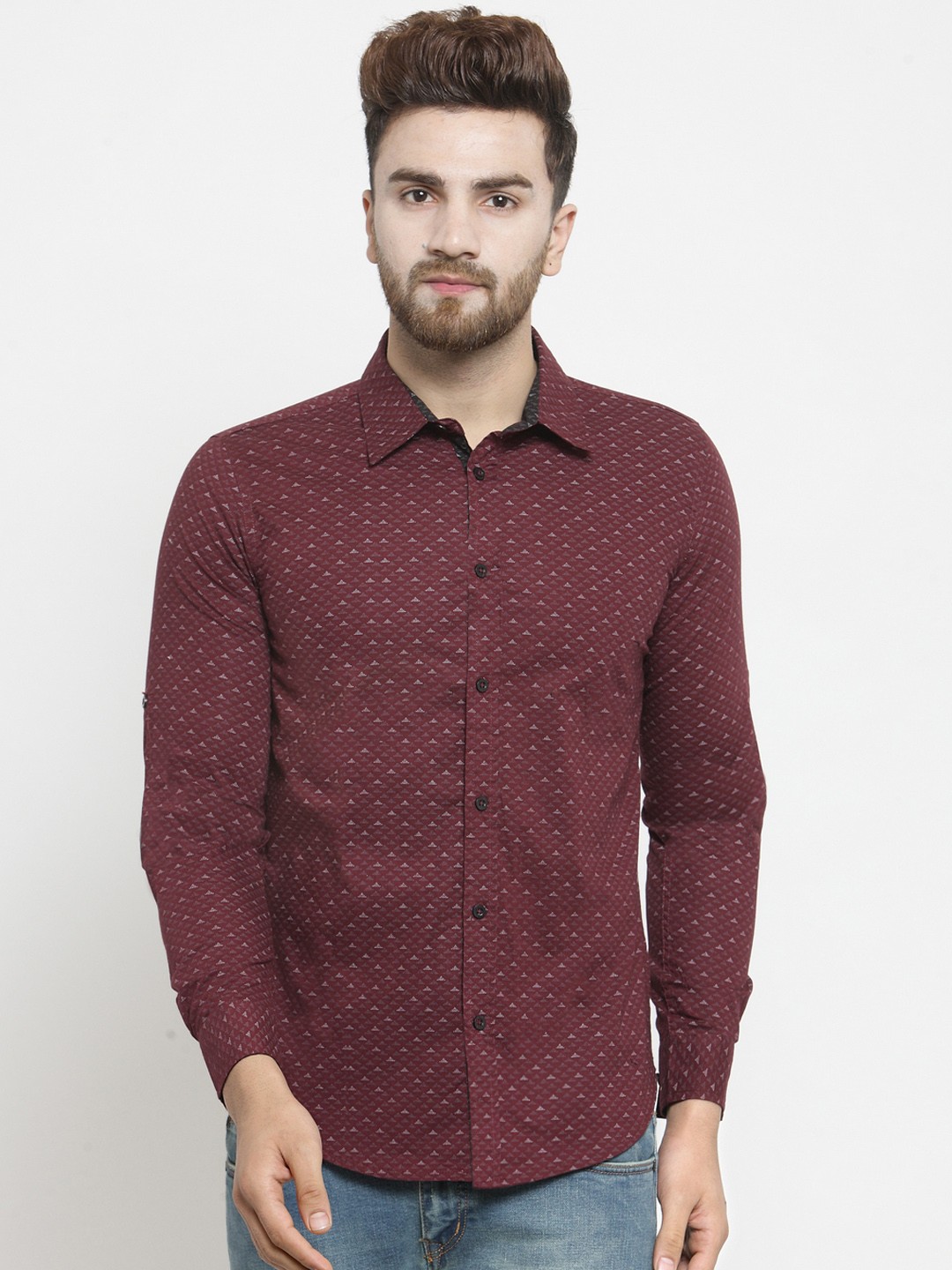 

WESTCLO Men Burgundy Slim Fit Printed Casual Shirt