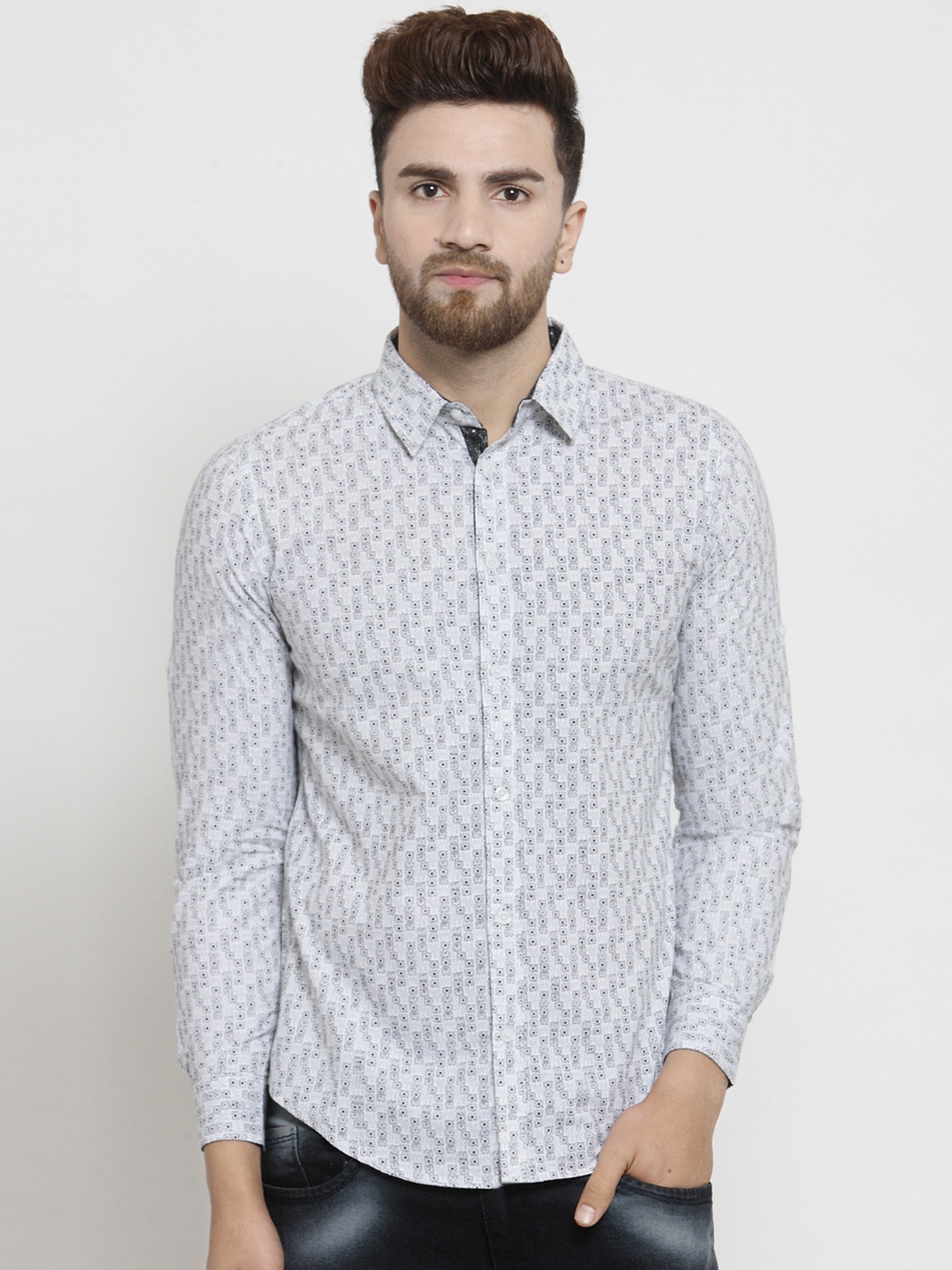 WESTCLO Men White Slim Fit Printed Casual Shirt