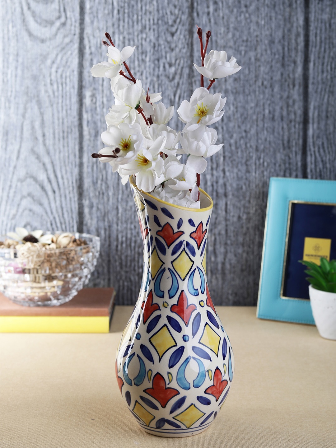 

VarEesha Multicoloured Printed Ceramic Flower Vase, Multi