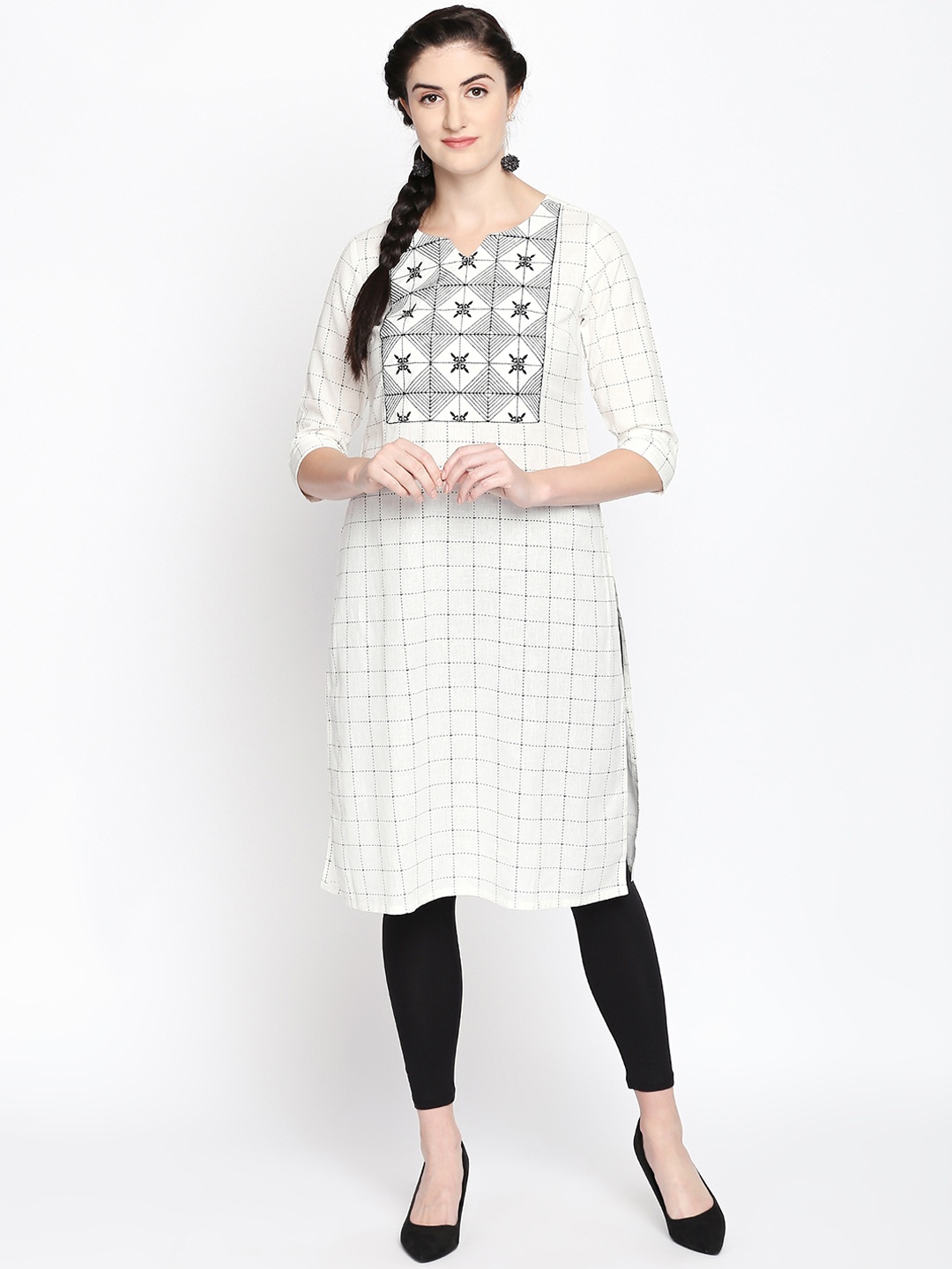 

RANGMANCH BY PANTALOONS Women White Embroidered Straight Kurta