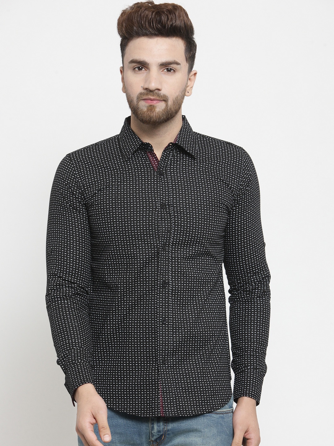 WESTCLO Men Black Slim Fit Printed Casual Shirt