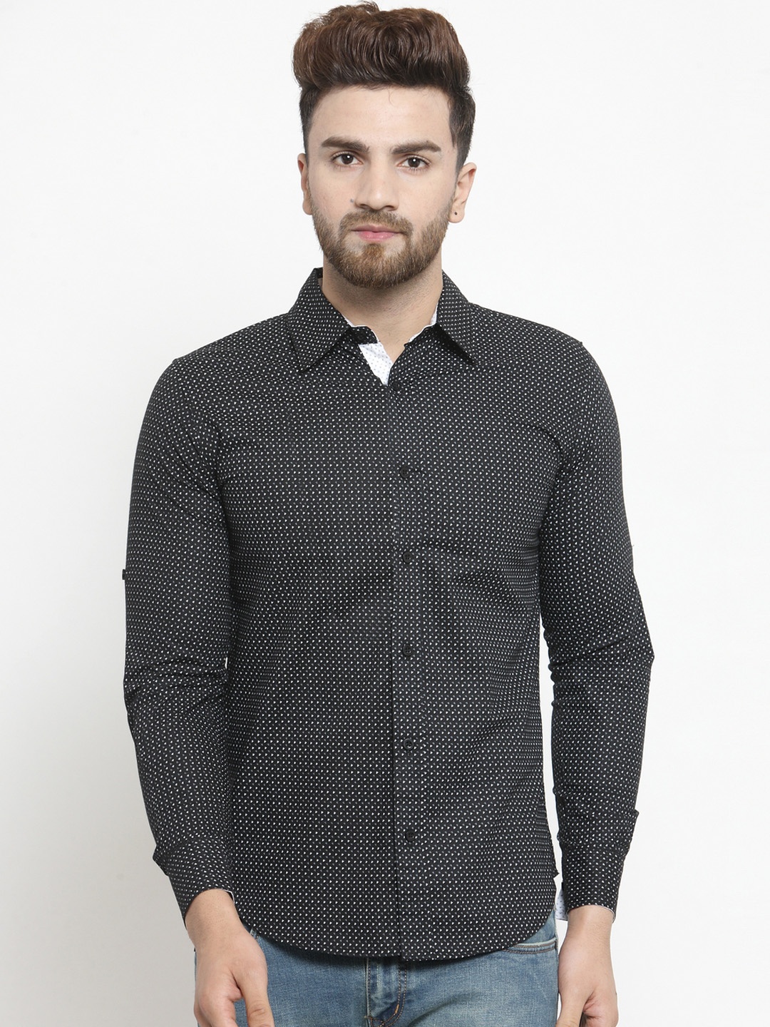 

WESTCLO Men Black Slim Fit Printed Casual Shirt