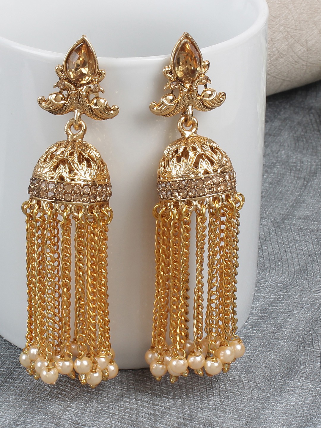 

Shining Diva Gold-Toned Dome Shaped Jhumkas
