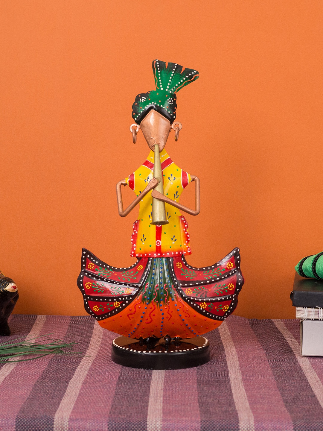 

Golden Peacock Multicoloured Handcrafted Musicians Showpiece, Multi
