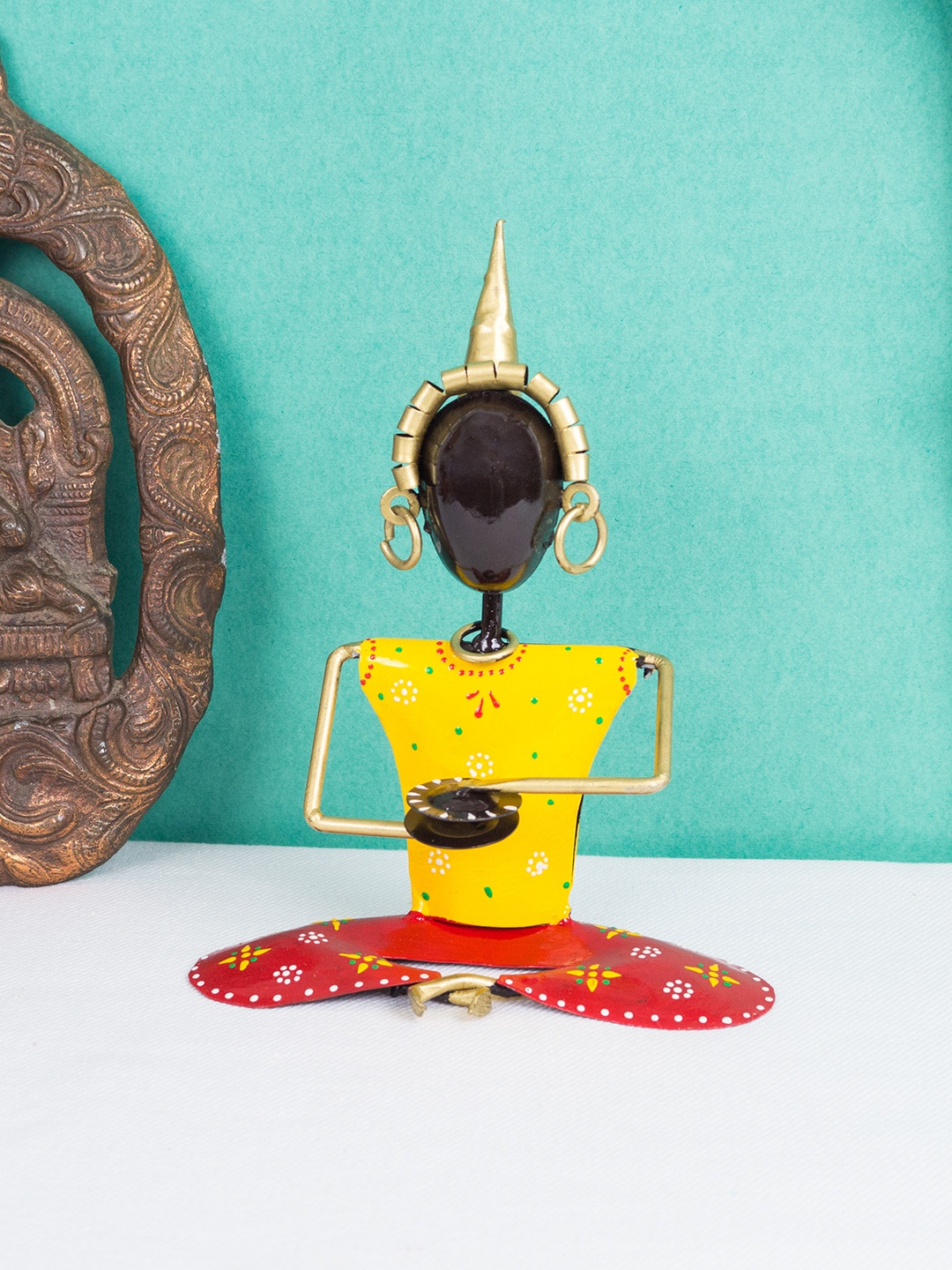 

Golden Peacock Multicoloured Handcrafted Nepali Musician Showpiece, Multi