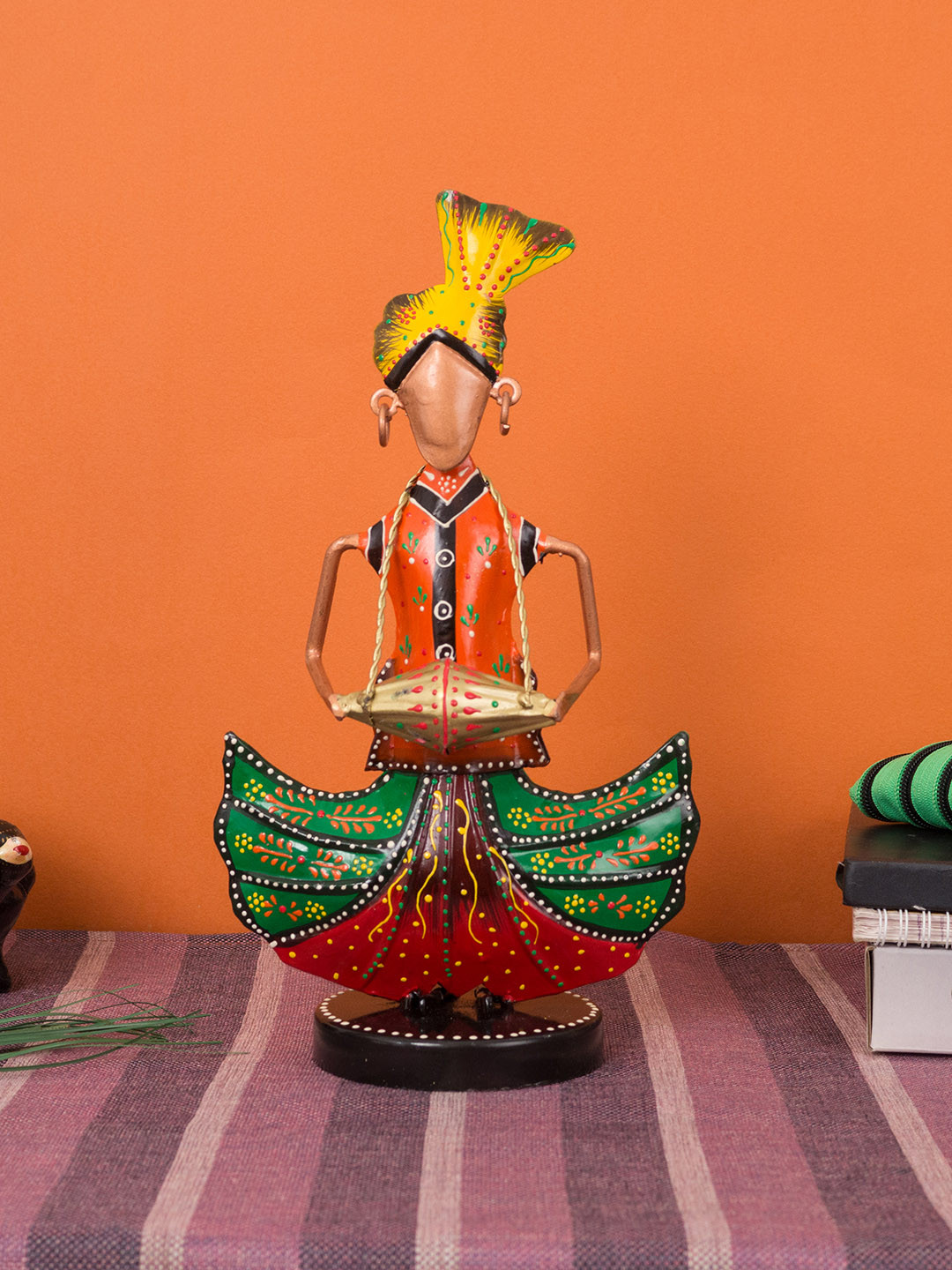 

Golden Peacock Multicoloured Handcrafted Musicians Showpiece, Multi