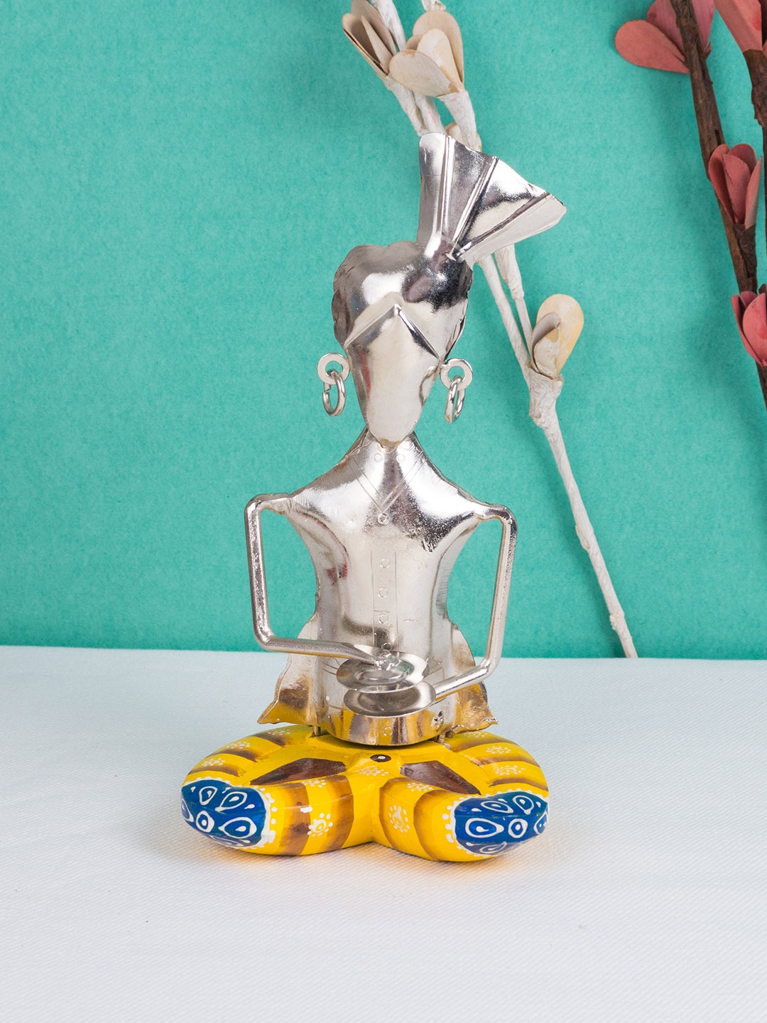 

Golden Peacock Yellow & Silver-Toned Handcrafted Musicians Showpiece