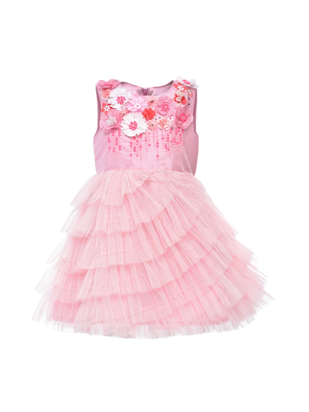 

A Little Fable Girls Pink Provence Cascade Self Design Fit and Flare Dress