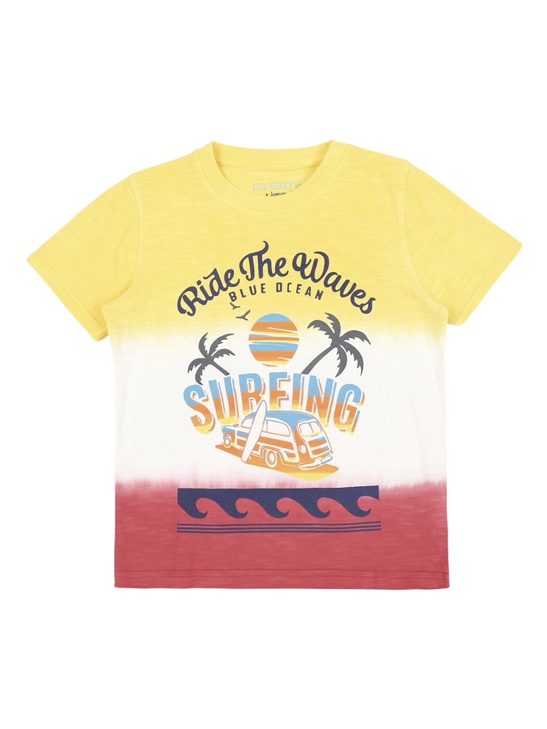 

Pantaloons Junior Boys Yellow Printed Round Neck Pure Cotton T-shirt
